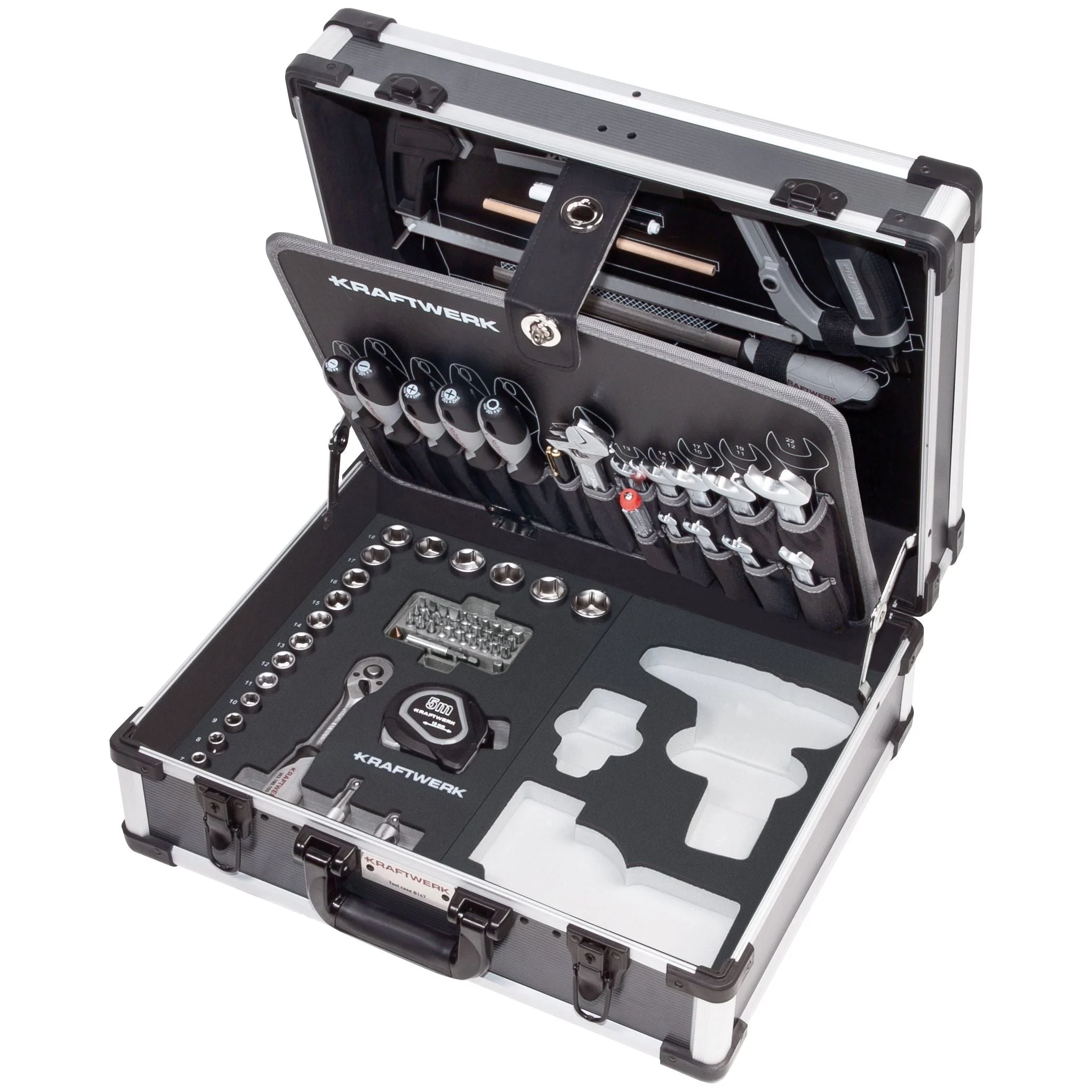 Kraftwerk BASIC LINE 3/8" Umschaltknarre Steckschlüsselsatz Werkzeugkoffer B147, mit Bosch Einlage, 97-tlg