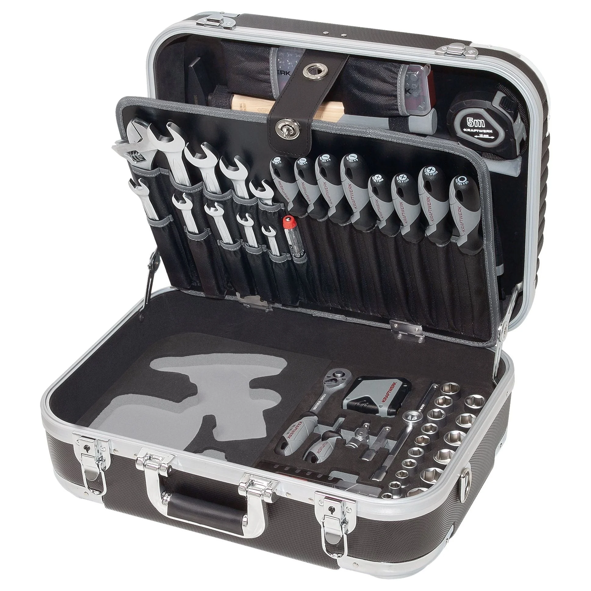 Kraftwerk BASIC LINE 3/8" Umschaltknarre Steckschlüsselsatz Werkzeugkoffer B160, mit Metabo Einlage, 162-tlg