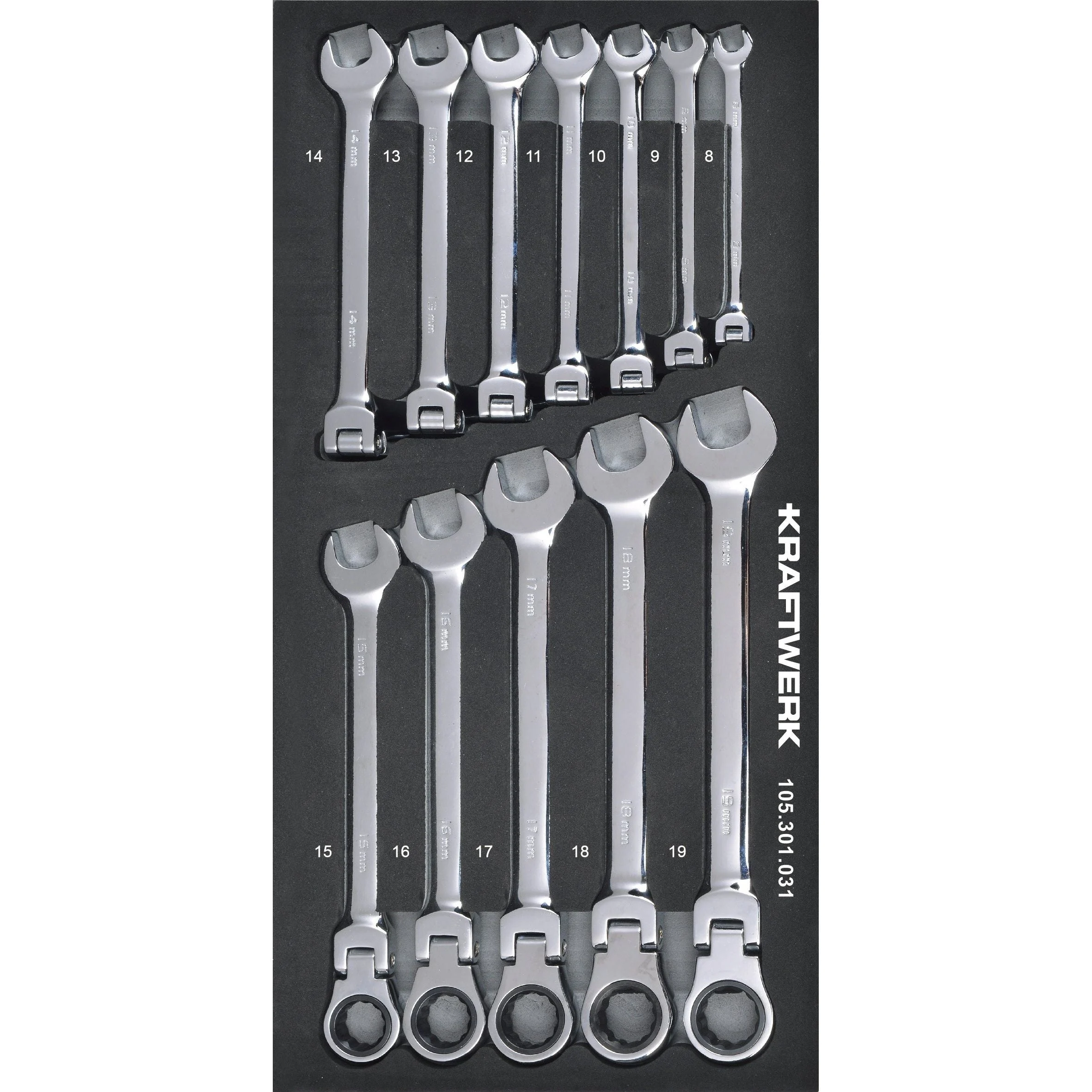 Kraftwerk BASIC LINE Gelenk-Ringratschen-Maulschlüssel Set, EVA-Einlage, 20 x 40 cm, 12-tlg