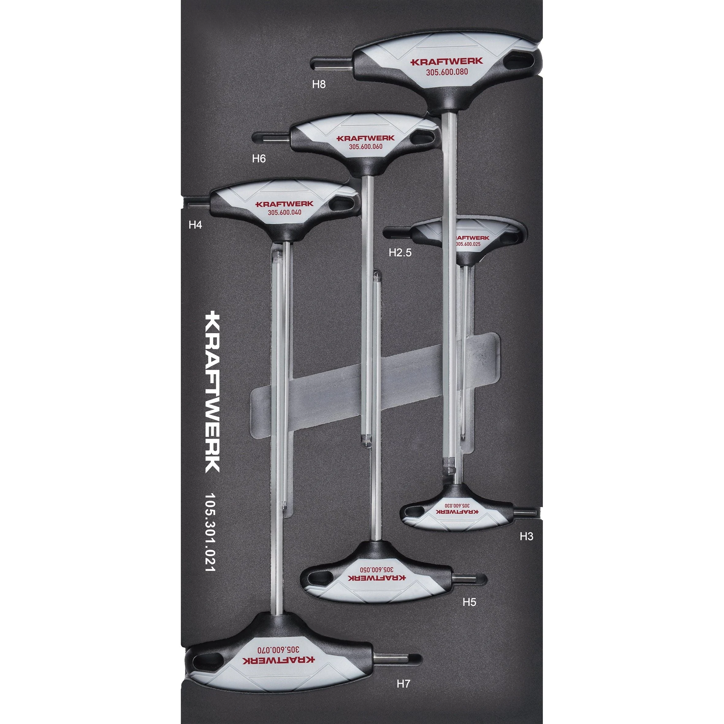 Kraftwerk BASIC LINE Winkelschraubendreher mit T-Griff, Innen Sechskant Kugelkopf, EVA-Einlage, 20 x 40 cm, 7-tlg