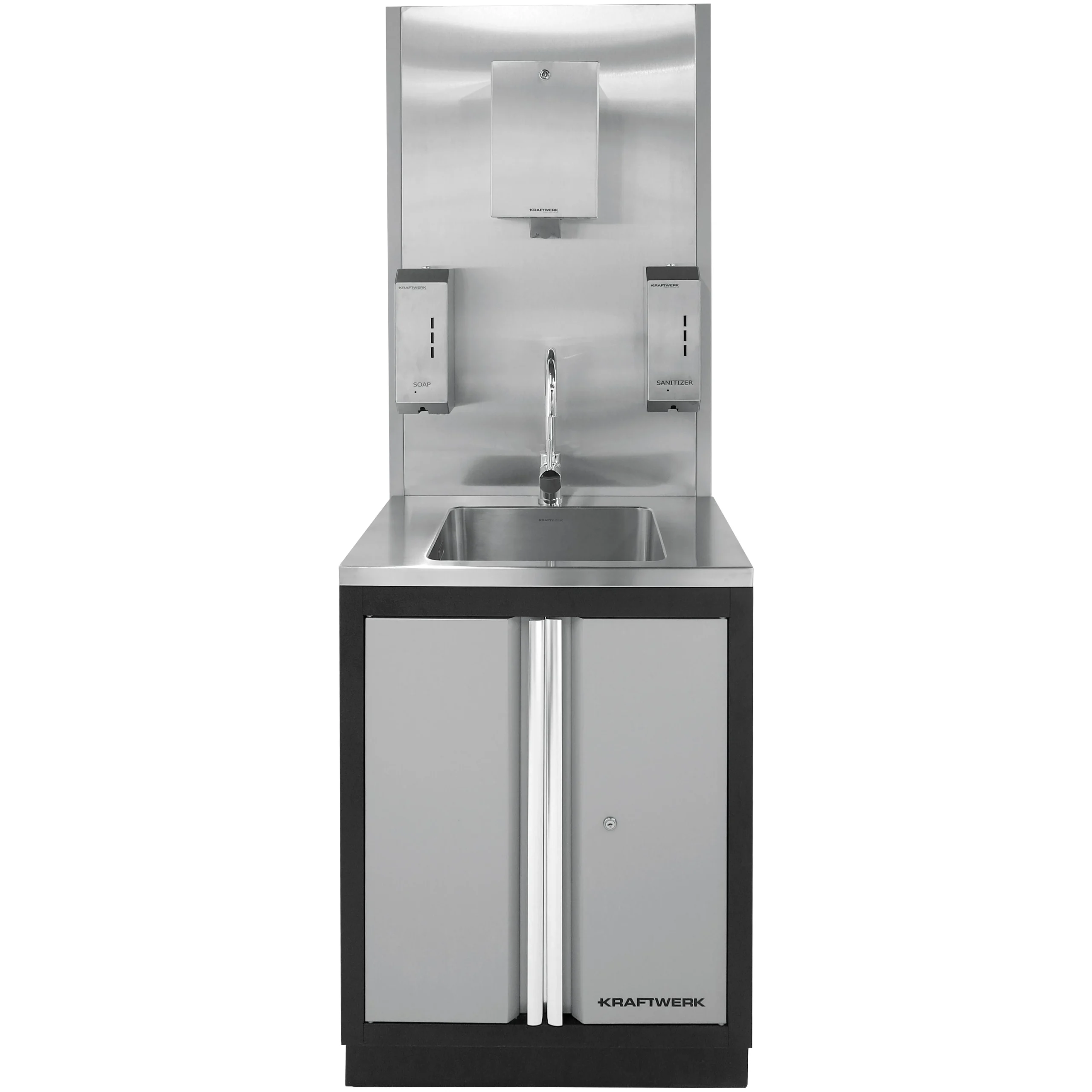 Kraftwerk Mobilio Werkstatteinrichtung, Werkbank Unterschrank mit Spülbecken, Lochwand und Edelstahl-Ausstattung