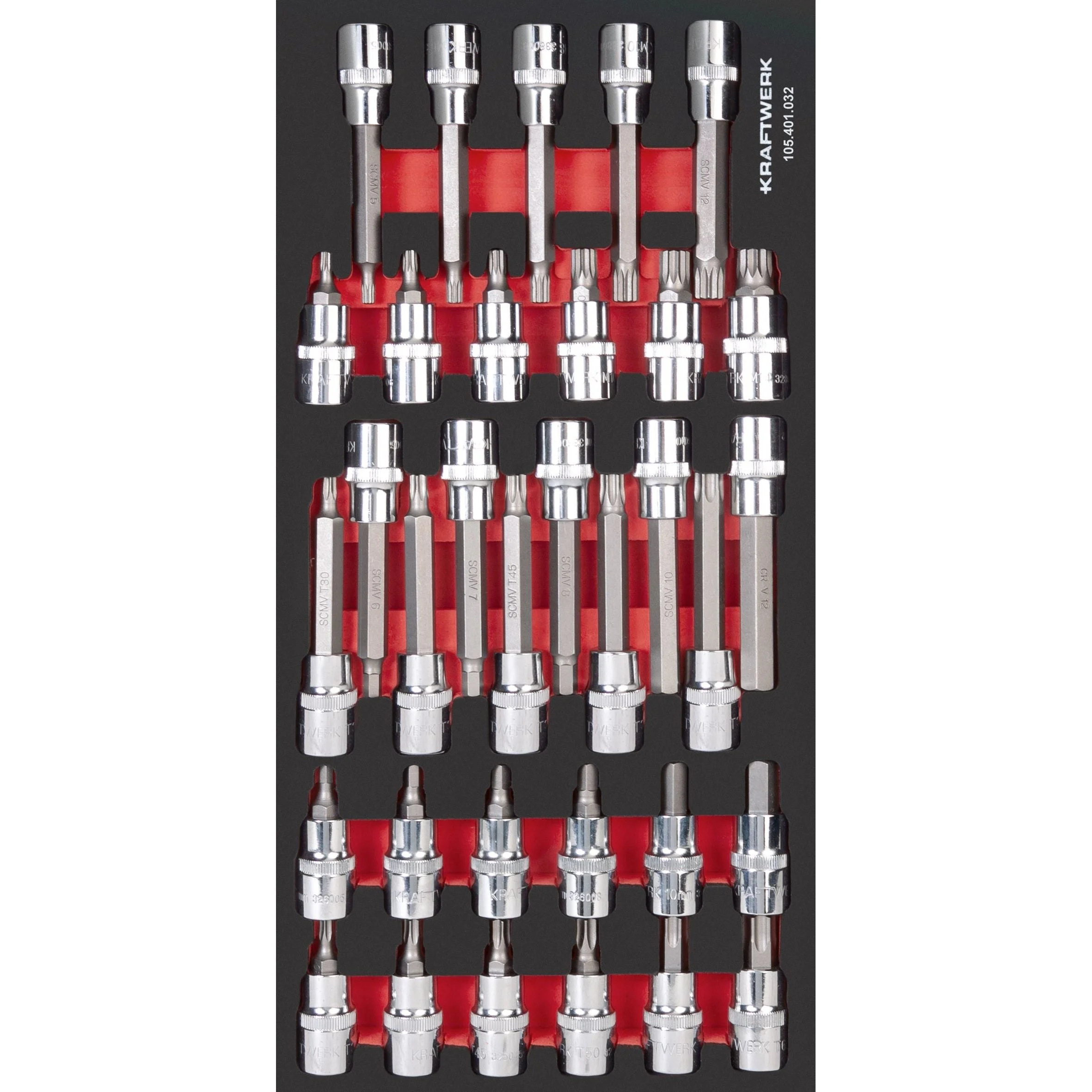 Kraftwerk PRO LINE 1/2" Schraubendreher-Steckschlüsseleinsatz Set, 55 mm, 100 mm lang, EVA-Einlage, 20 x 40 cm, 33-tlg