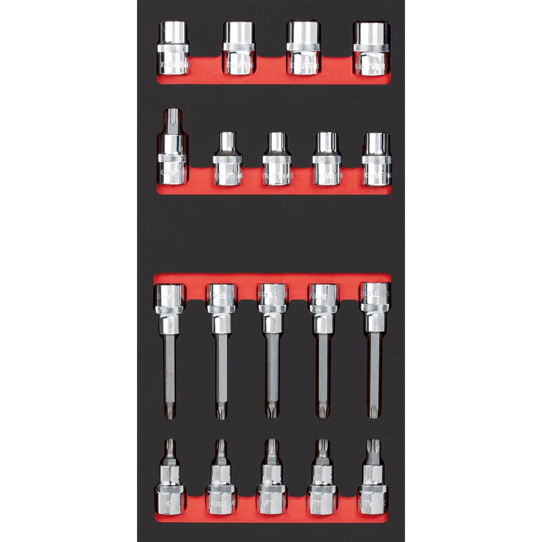 Kraftwerk PRO LINE 1/2" Schraubendreher-Steckschlüsseleinsatz Set, TX, TORX, EVA-Einlage, 20 x 40 cm, 19-tlg
