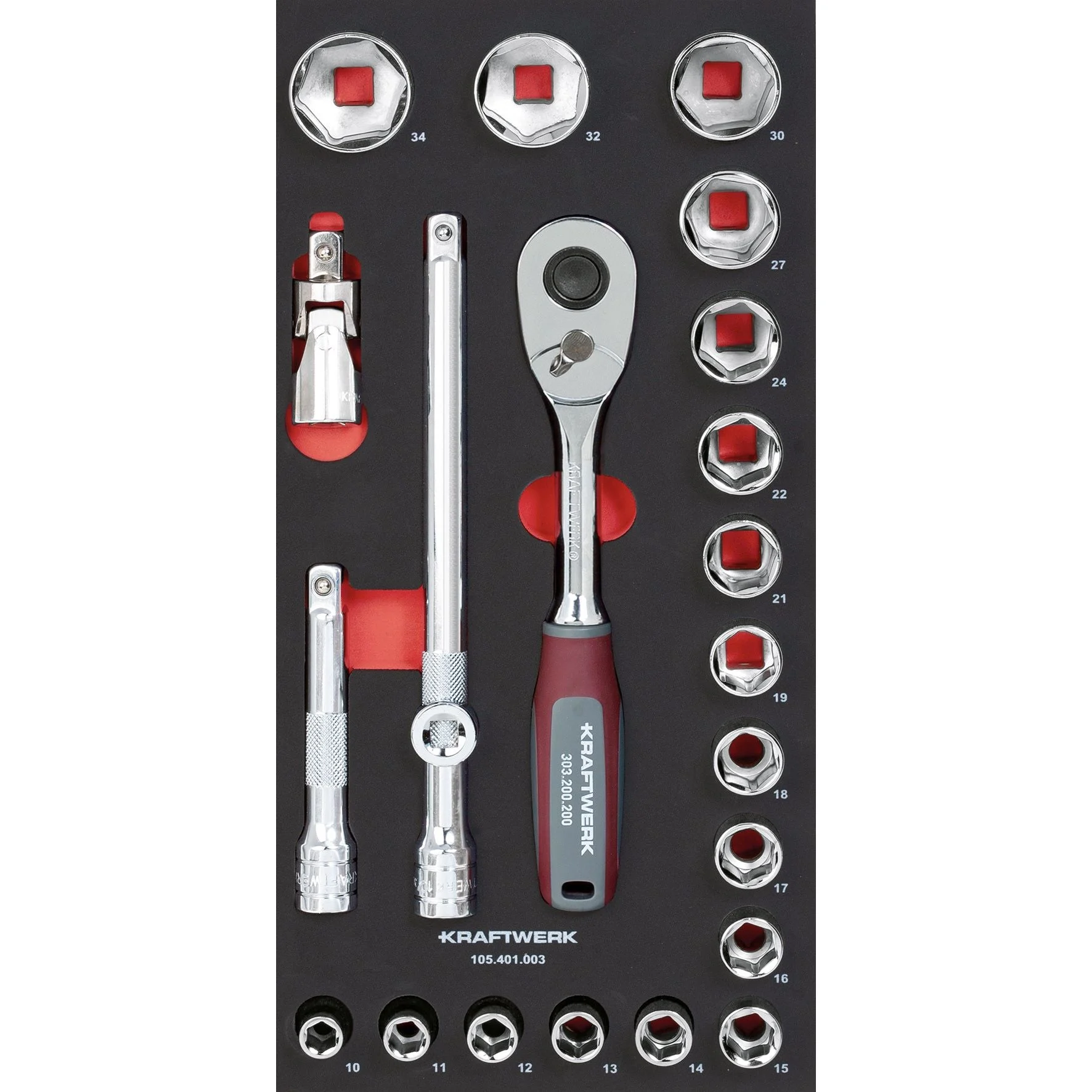 Kraftwerk PRO LINE 1/2" Umschaltknarre Steckschlüsseleinsatz Set, EVA-Einlage, 20 x 40 cm, 22-tlg