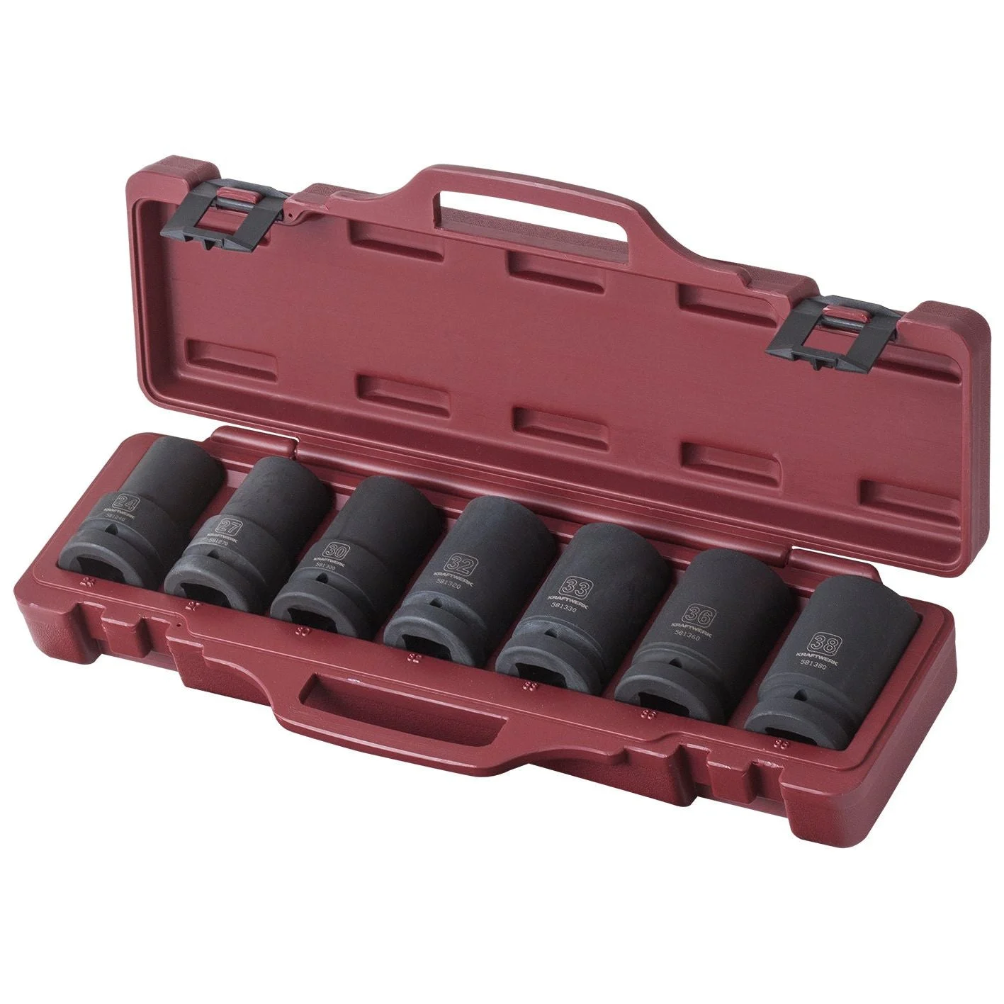 Kraftwerk PRO LINE 1" Schlag-Maschinenschrauber Steckschlüsseleinsatz Aussen Sechskant Set, lang, 24 - 38 mm