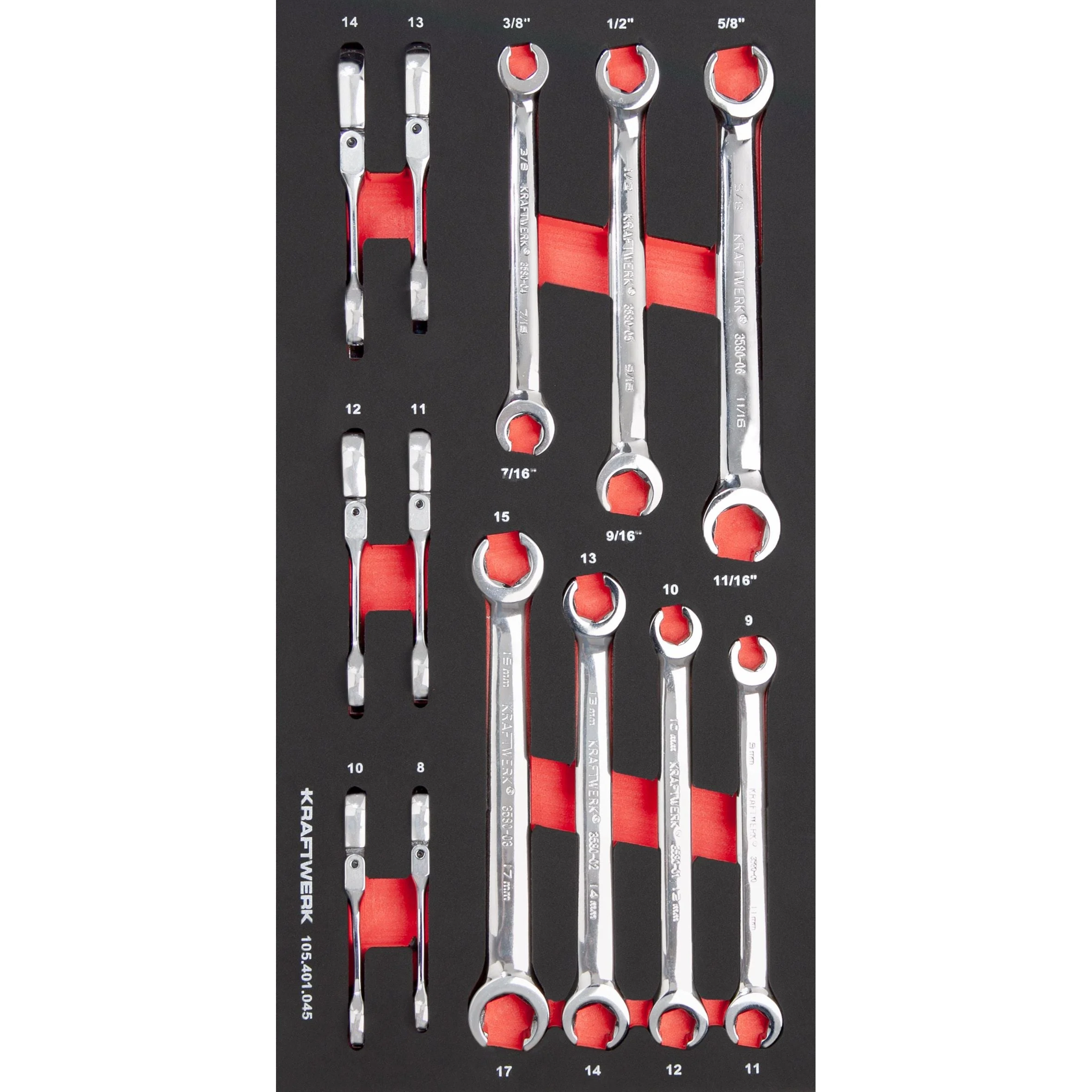 Kraftwerk PRO LINE Doppelringschlüssel Set offen, EVA-Einlage, 20 x 40 cm,13-tlg