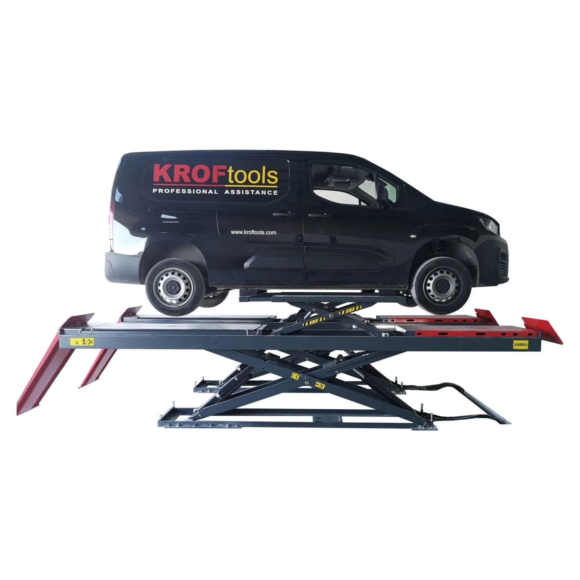 KROFtools 3.5t Profi Scherenhebebühne mit integriertem Achsfreiheber