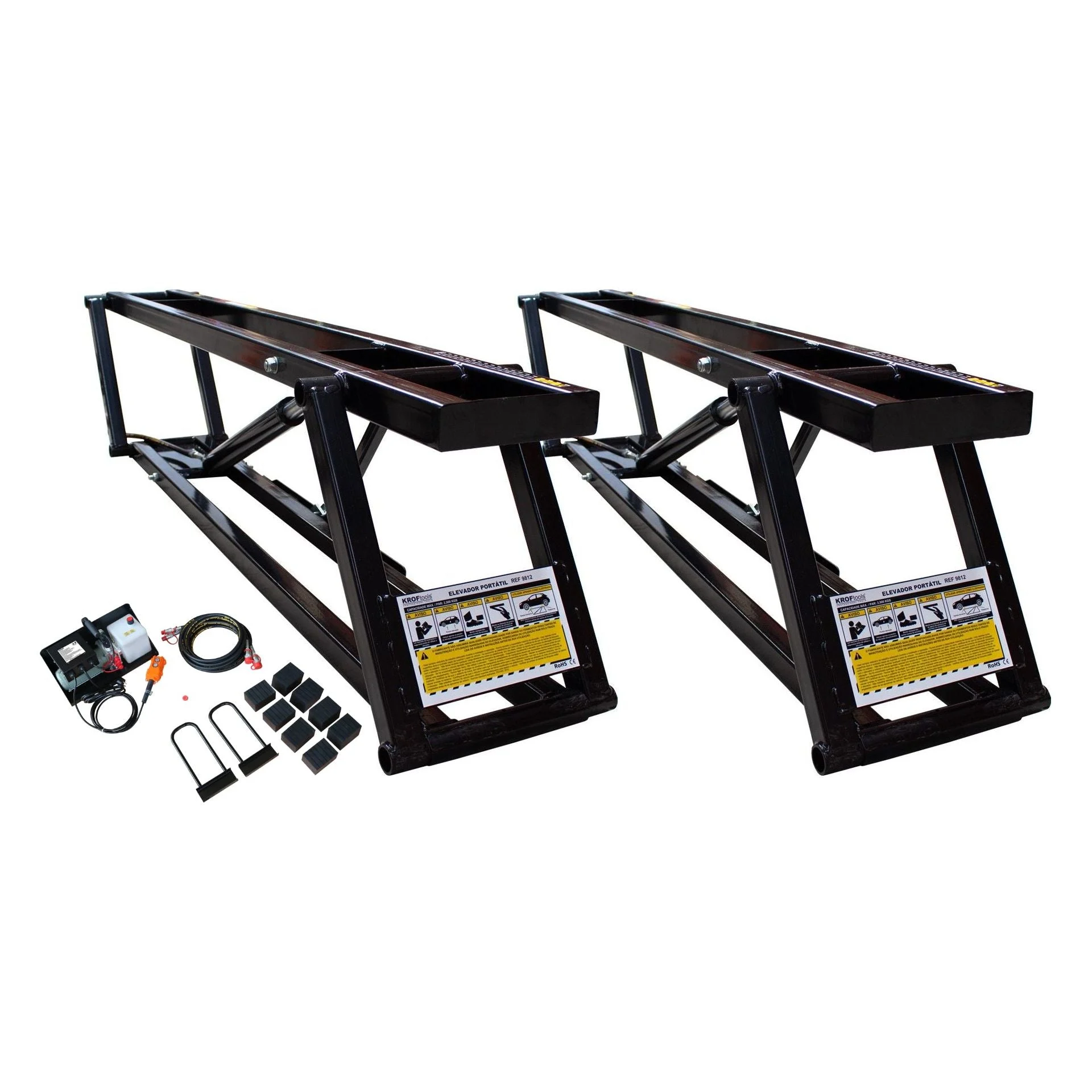 KROFtools Mobile Hebebühne 2500kg 90mm flach - KFZ Mobile Auto Hebebühne mit Fernbedienung - 9812