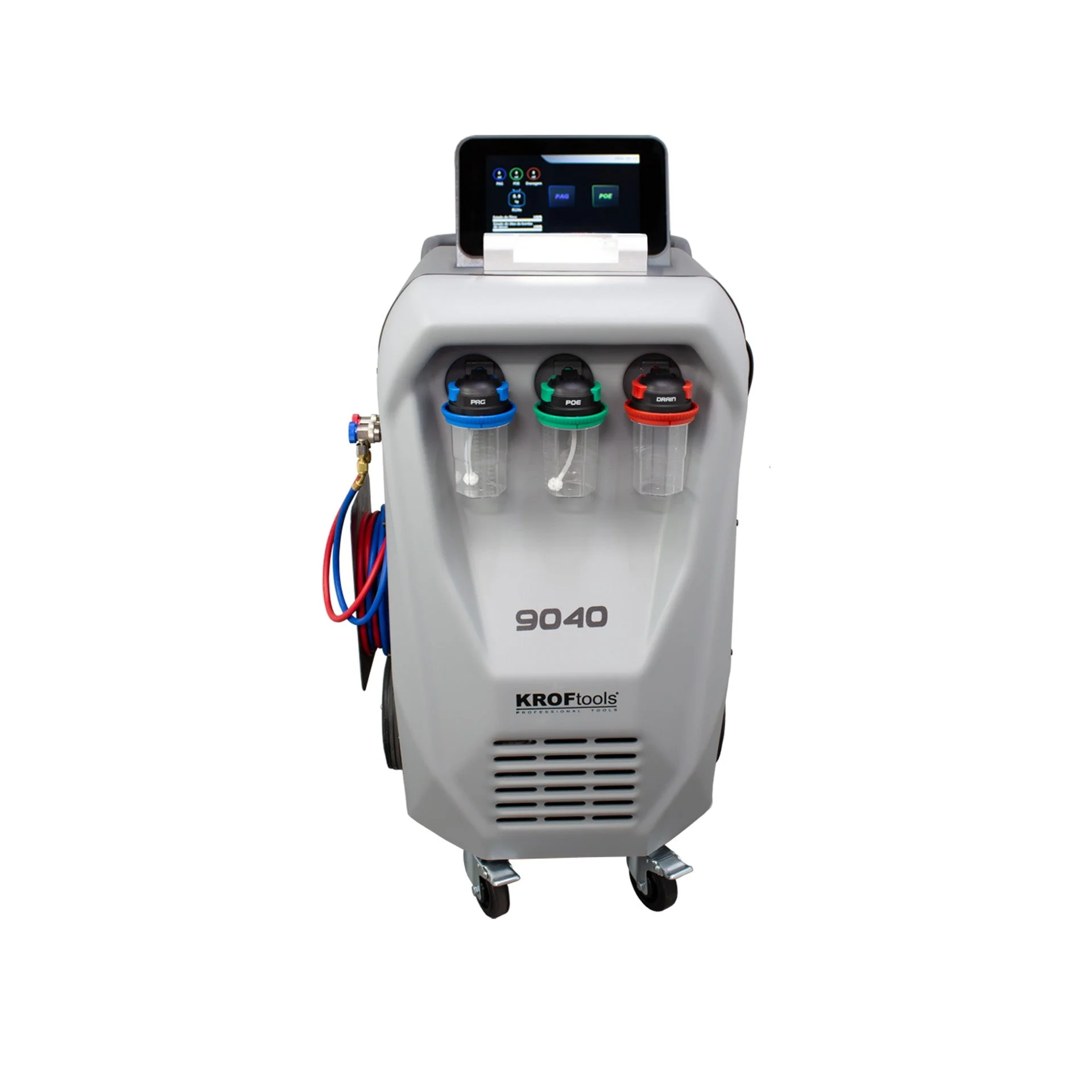 KROFtools Profi Klimaservicegerät R134a Servicegerät vollautomatisch, 10" Farbdisplay, Thermodrucker - Modell 9040