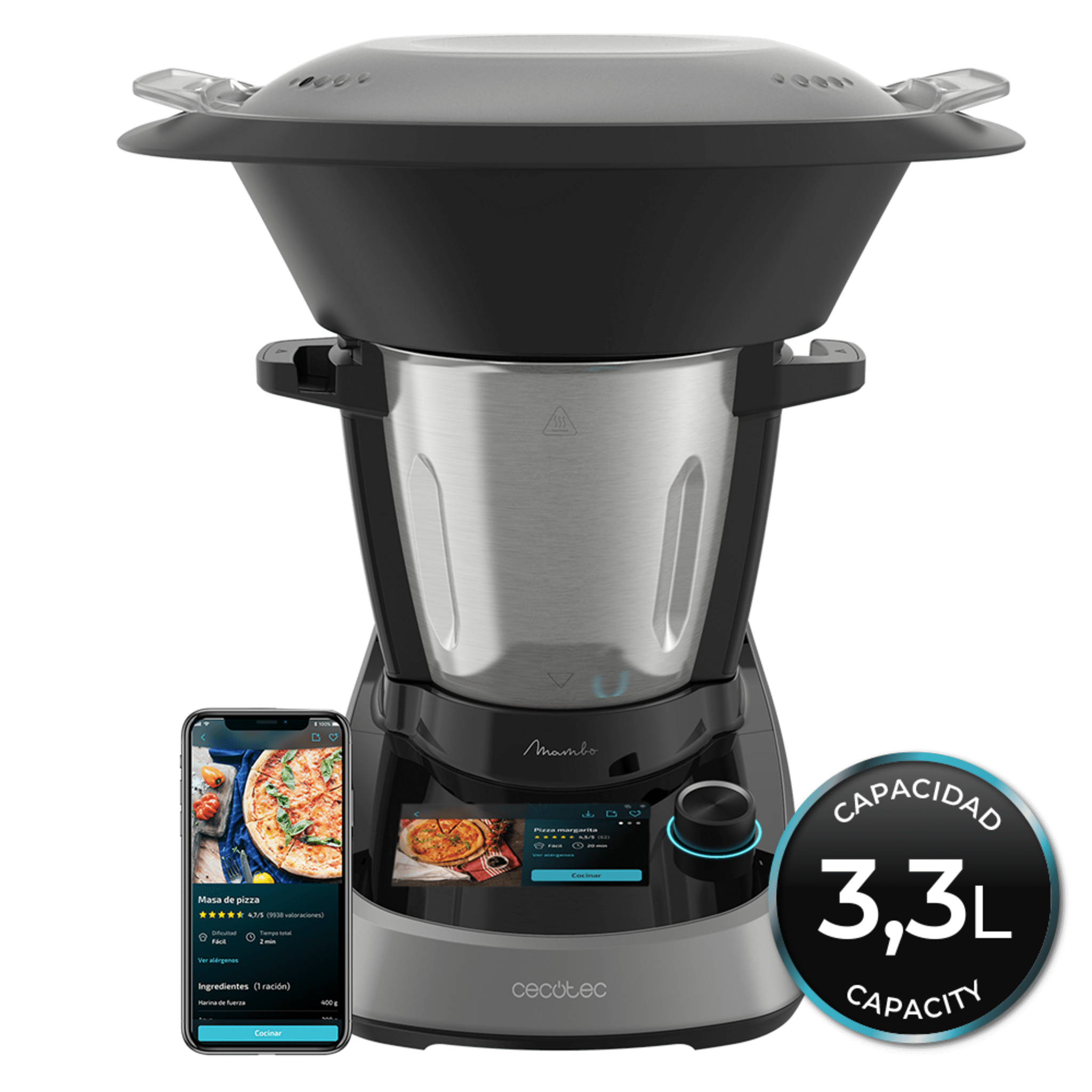 Mambo Touch Küchenmaschine mit Touchscreen, APP, 37 Funktionen, Waage und spülmaschinenfestem Edelstahlbehälter.