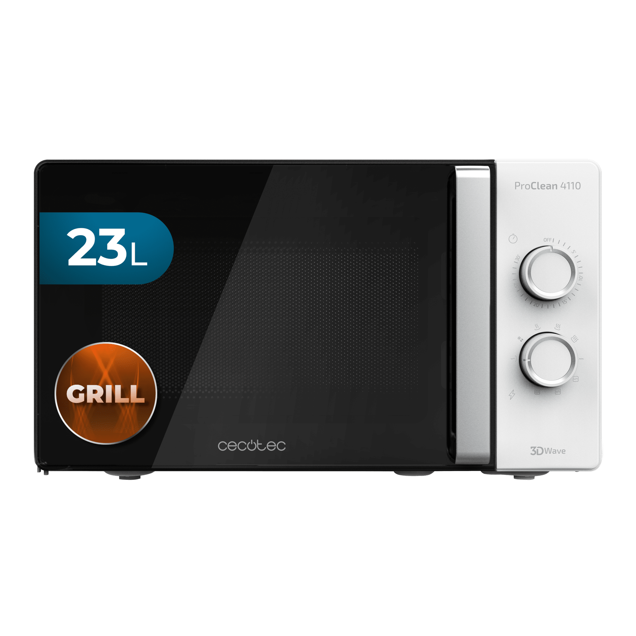 Mikrowelle mit Grill ProClean 4110. 700 W Leistung, 800 Watt Grill, 23 L Fassungsvermögen, Ready2Clean-Beschichtung, 3D-Wellen-Technologie, 30-Minuten-Timer, Full Crystal-Tür