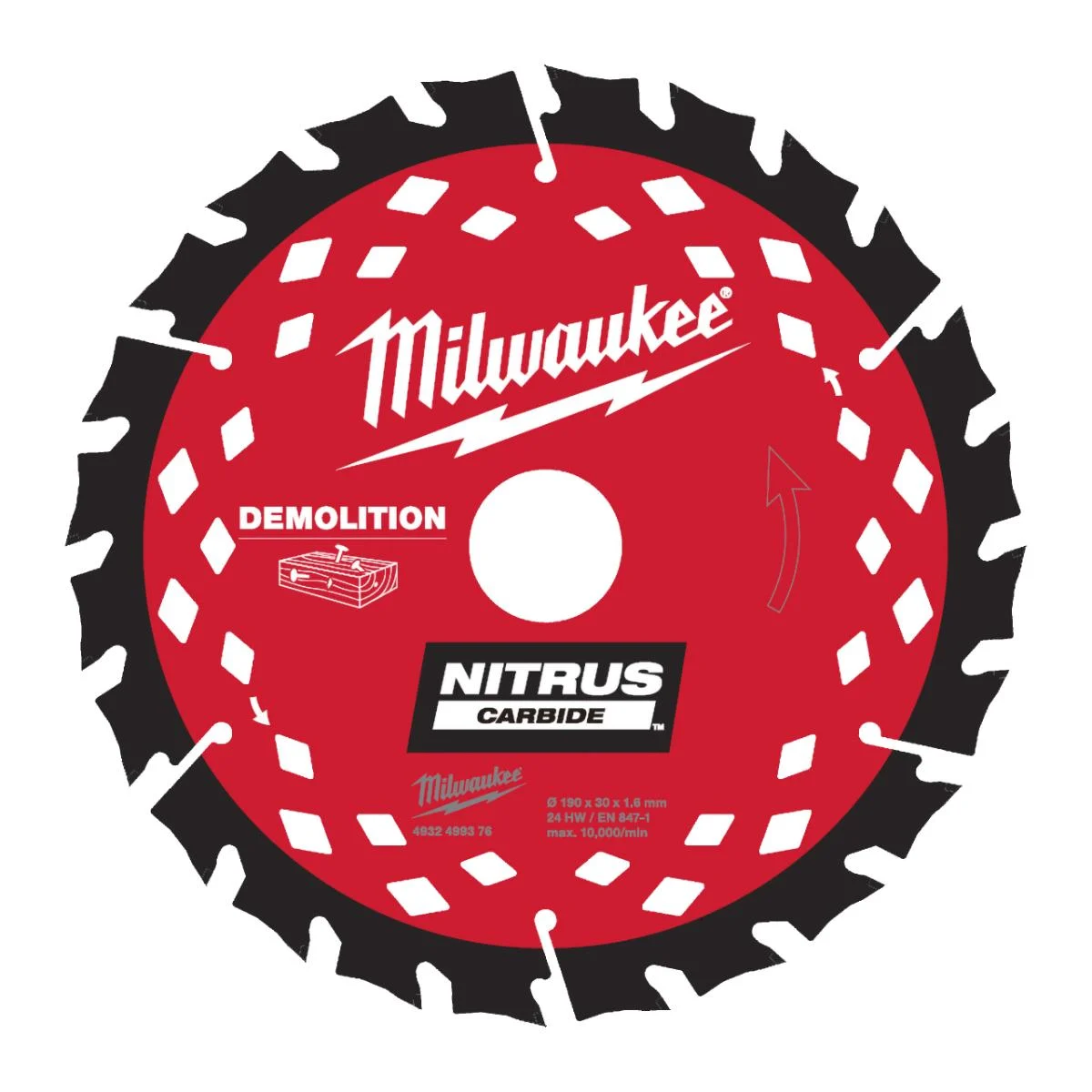 Milwaukee Kreissägeblatt Nitrus Holz für Handkreissägen 190 /30 mm Z24 Wechselzahn 1,6 mm Blattstärke