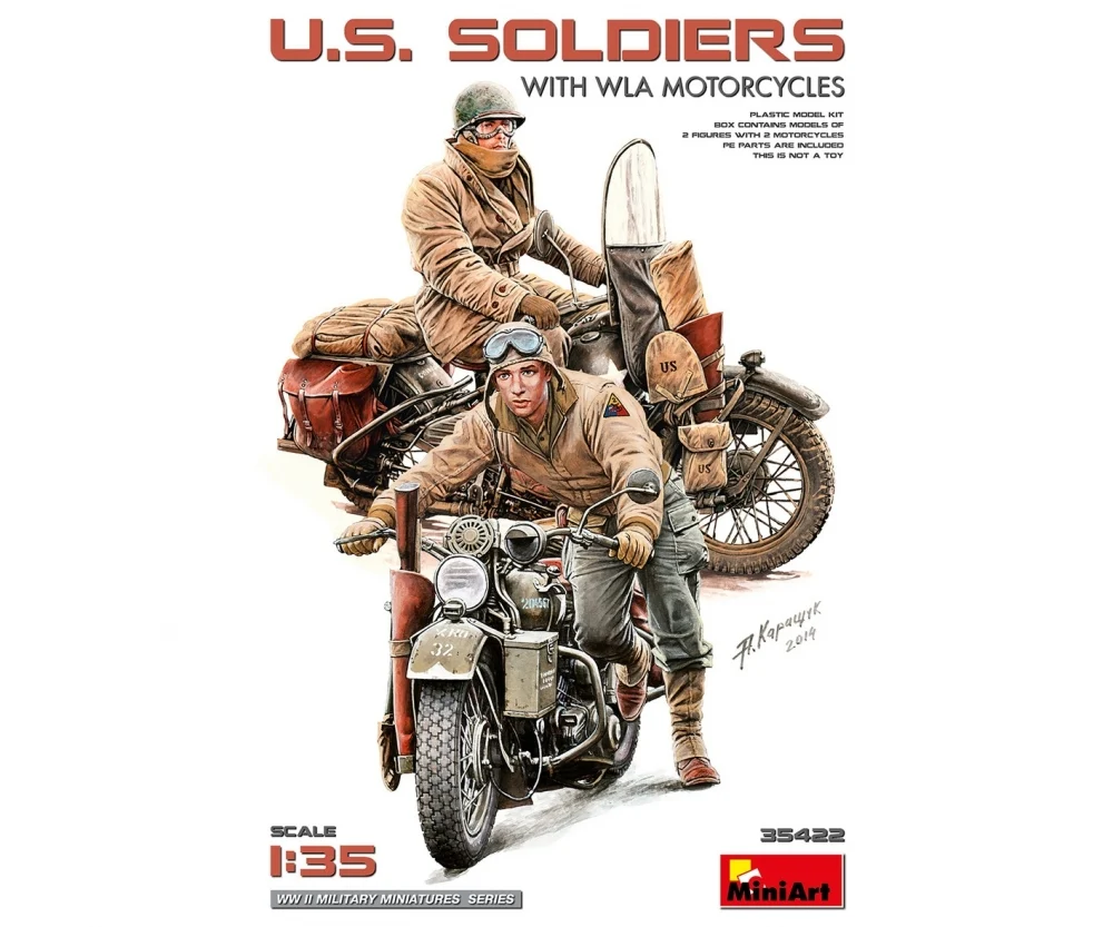 MiniArt 1:35 U.S. Soldaten m. WLA Motorrädern Plastik Modellbausatz