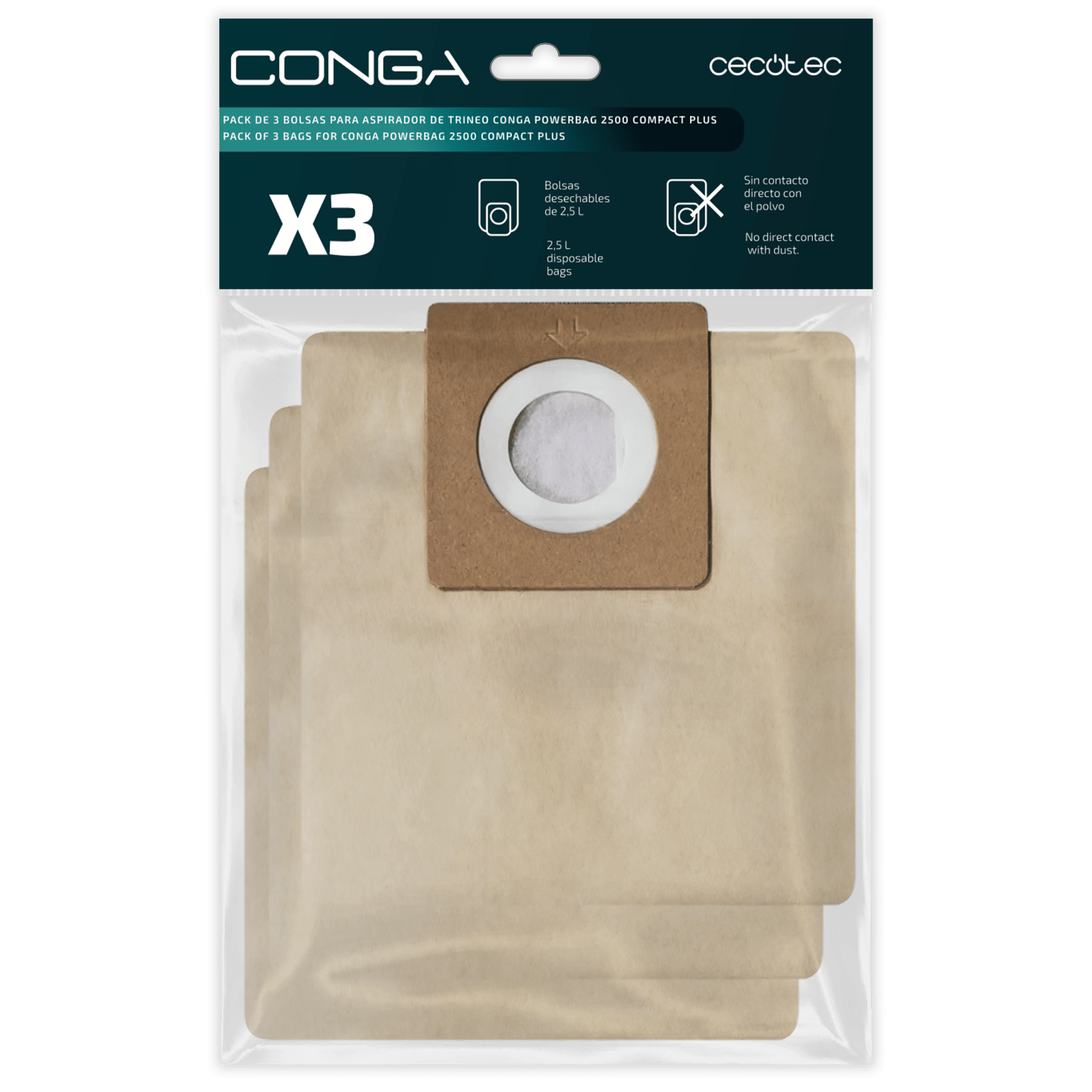 Packung mit 3 Beuteln für den Schlittenstaubsauger Conga PowerBag 2500 Compact Plus. Packung mit 3 Beuteln Conga Powerbag 2500 Compact Plus