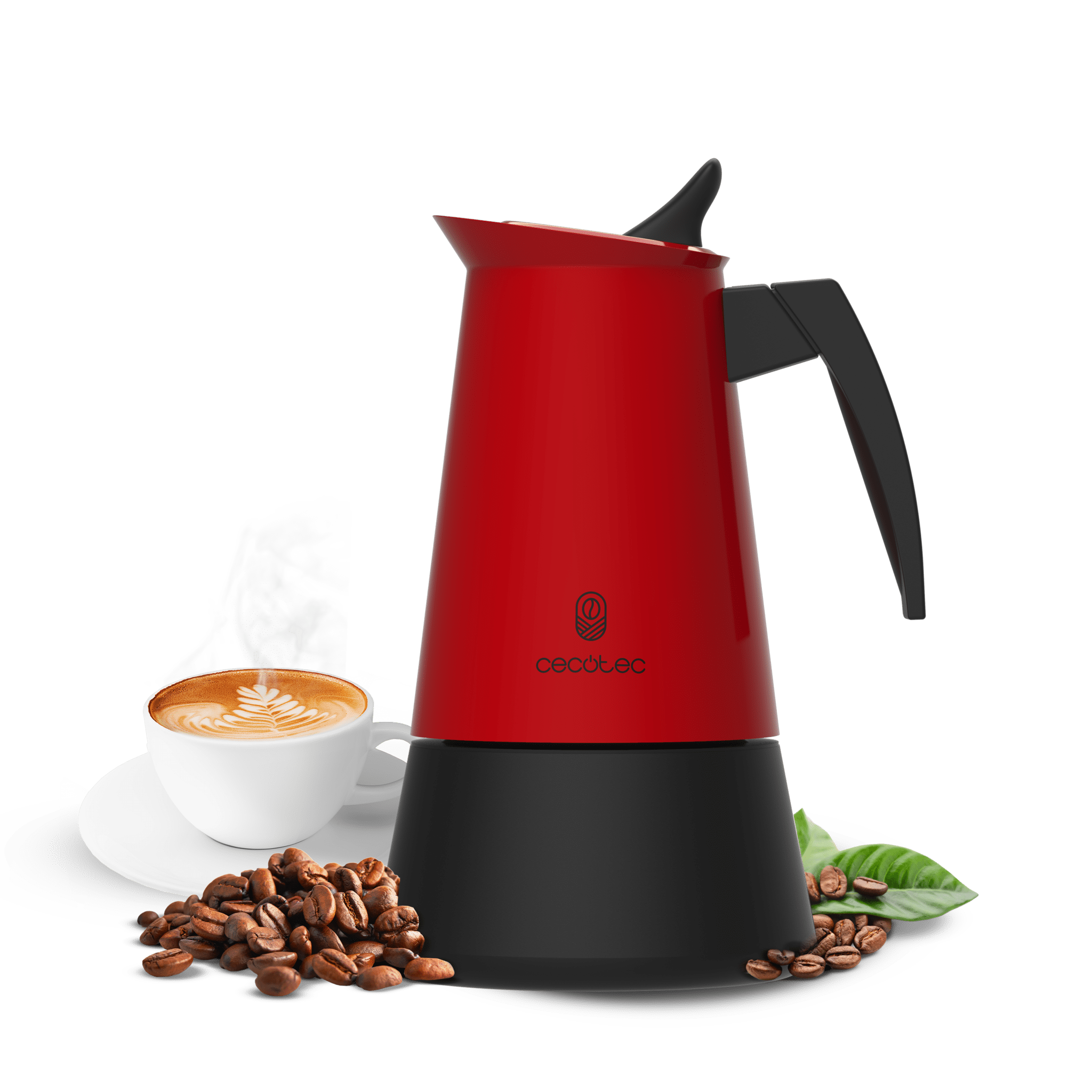 Piccolina 200 Red Italienische Kaffeemaschine aus hochwertigem Edelstahl, ideal für 2 Tassen Kaffee.