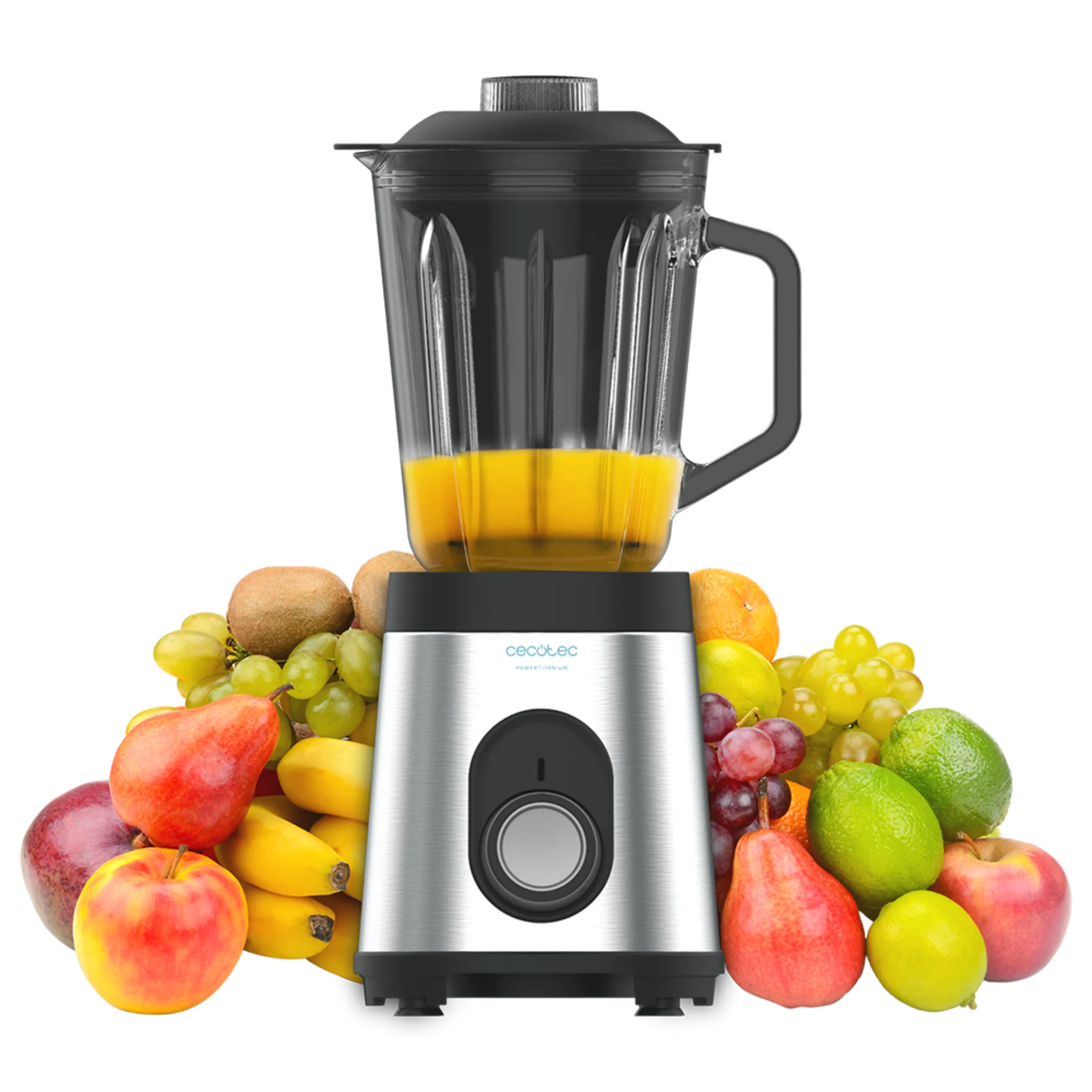 Power Black Titanium 1000 Inox Standmixer 1000 W, Körper aus Edelstahl, 6-Klingen-Messer mit schwarzer Titan-Beschichtung, 1,5-L-Glaskanne, 5 Geschwindigkeiten