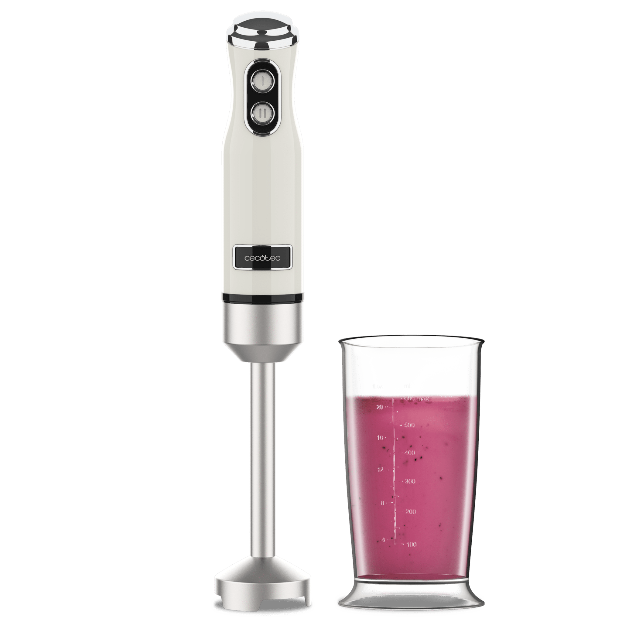 Power RetroBeige 1000MAX Retro-Stabmixer mit 1200 W Höchstleistung, 4-Blätter-Klinge mit schwarzer Titanbeschichtung und einstellbarer Geschwindigkeit.