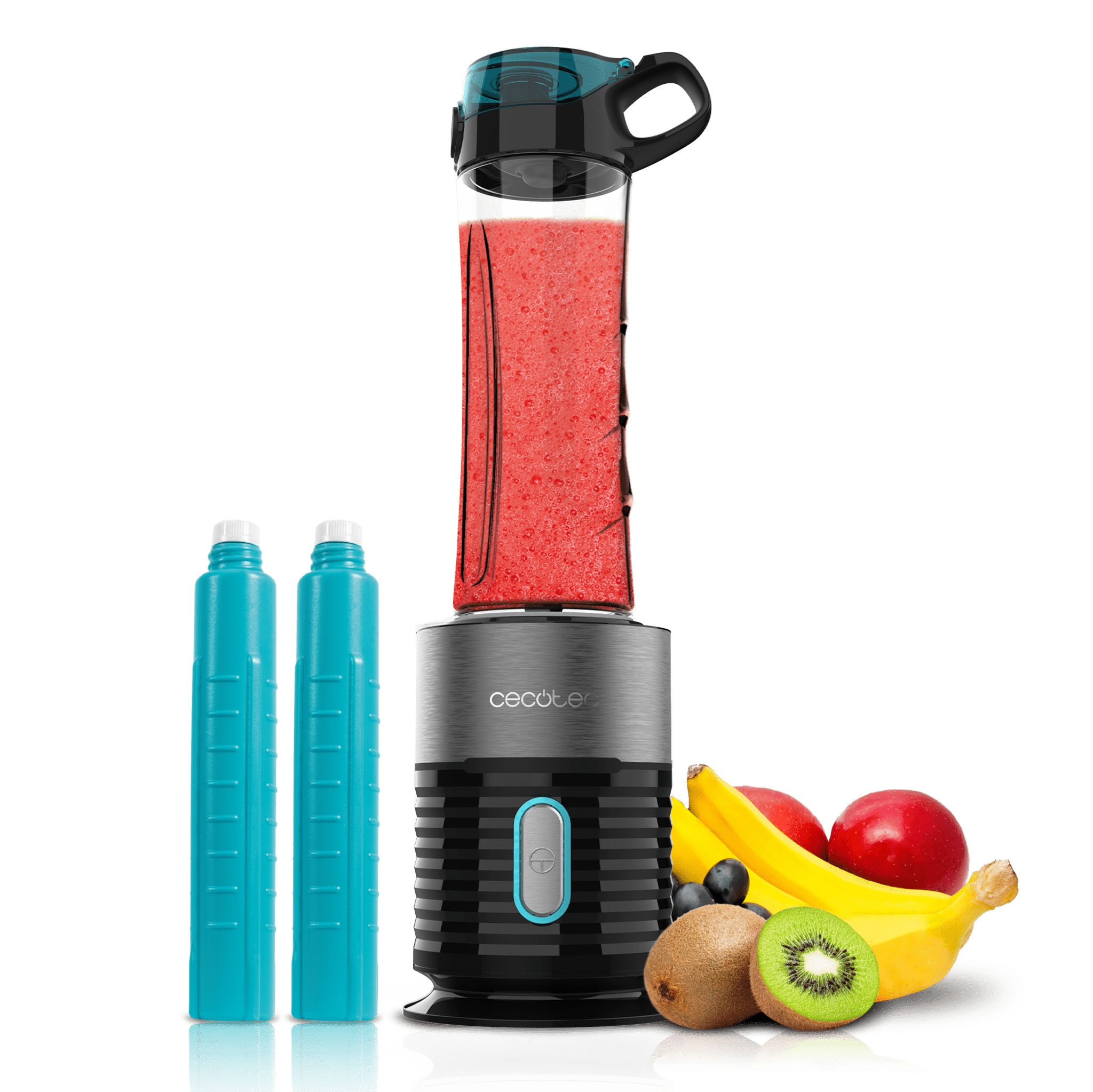 Power Titanium 650 EasyGo Smoothie-Mixer mit tragbarem Becher, Schleifmaschine, 4 Klingen mit schwarzer Titanbeschichtung und 650 W.