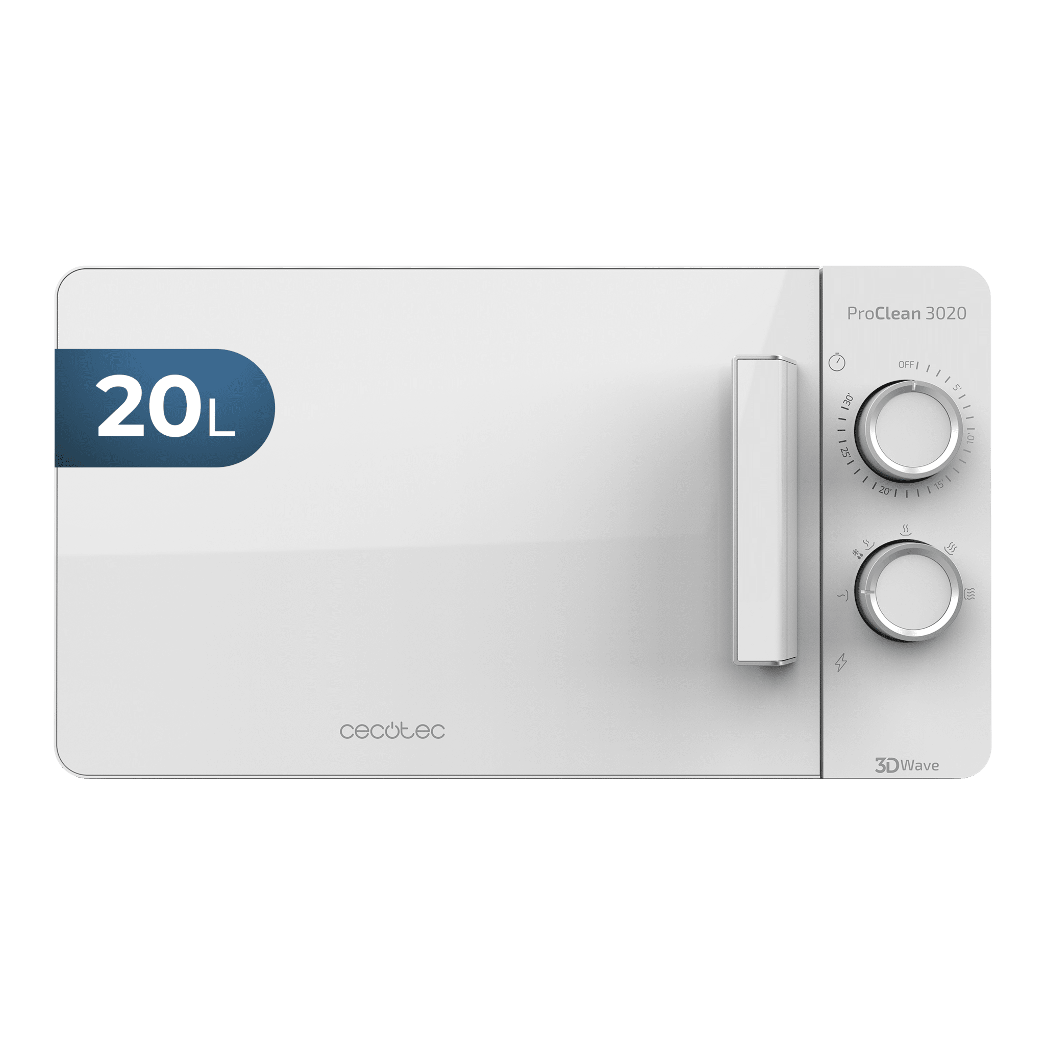 ProClean 3020 Mikrowelle 20 Liter Fassungsvermögen, Ready2Clean-Beschichtung, 700 Watt Leistung, 6 Betriebsstufen, 30-Minuten-Timer, Abtaumodus, weiße Oberfläche