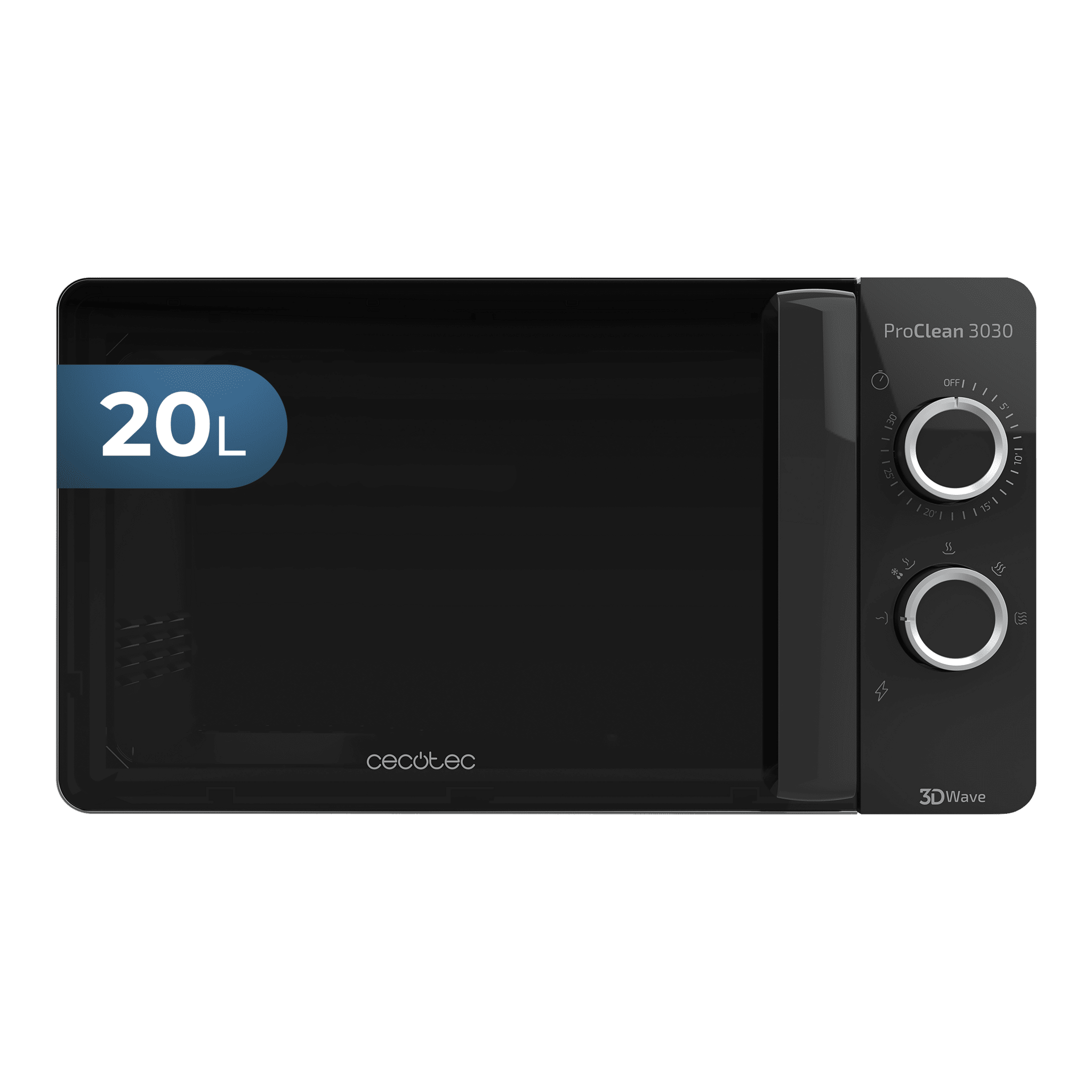 ProClean 3030 - Mikrowelle, 20l Fassungsvermögen, Ready2Clean Beschichtung, 700 W Leistung, 6 Betriebsstufen, 30 min Timer, Auftaumodus, Farbe Schwarz