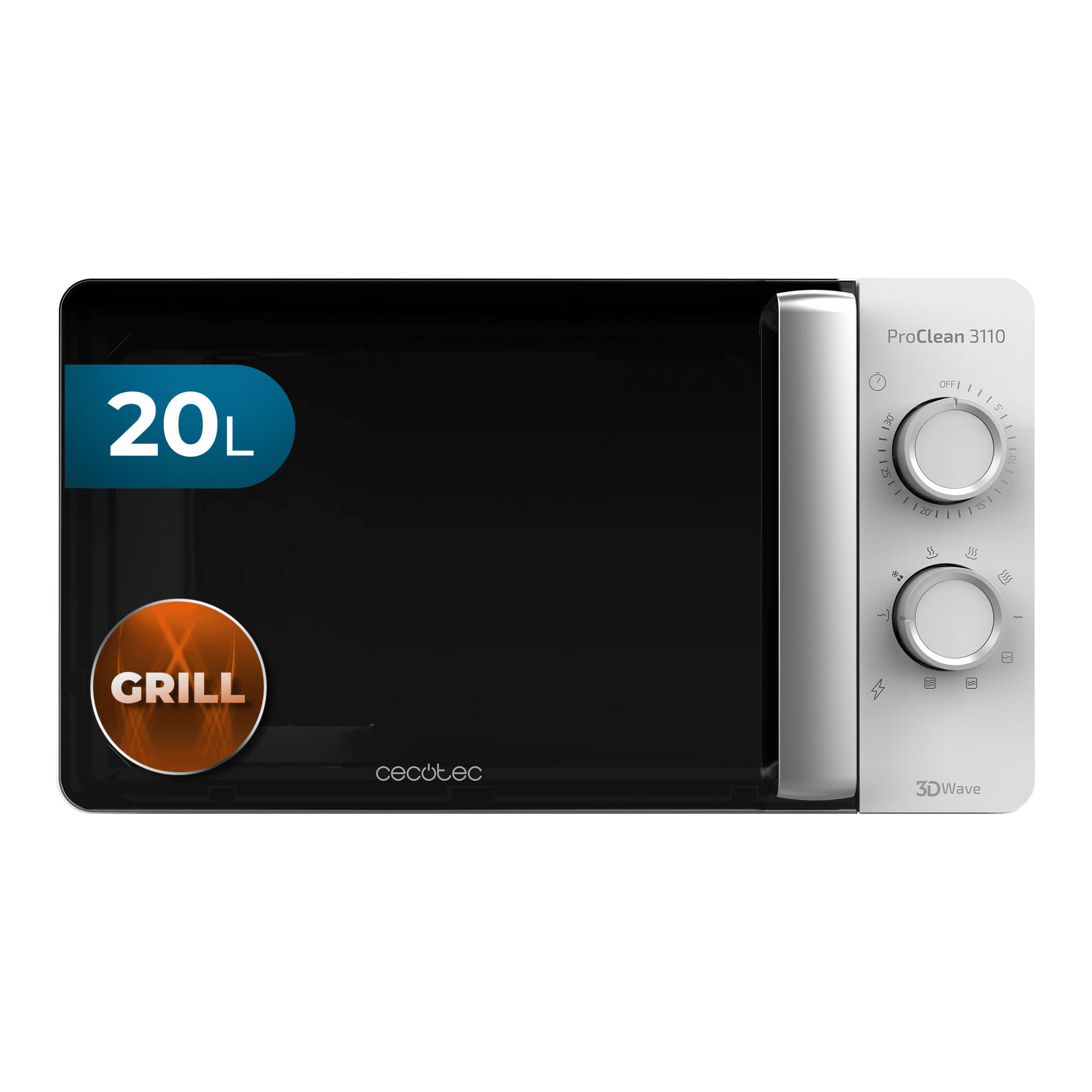 ProClean 3110 - Mikrowelle mit Grill, 20l Fassungsvermögen, 700 Watt Leistung, Grill 800W, 6 Stufen, 30 min Timer, Auftaumodus, Weißes Finish, 48 x 38 x 28,5 cm