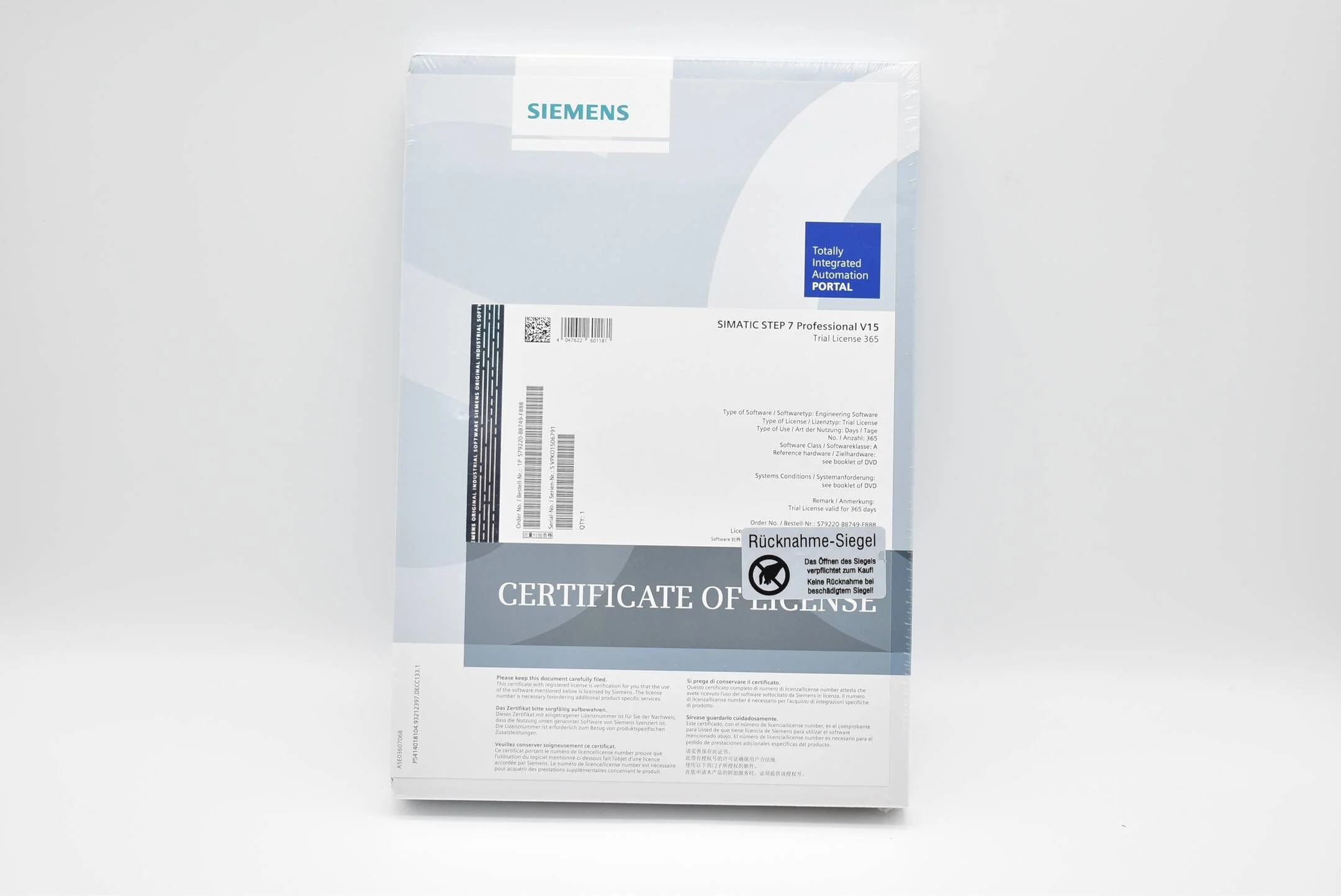 Siemens simatic STEP 7 Prof. V15.1 Engineering software S79220-B8749-F888