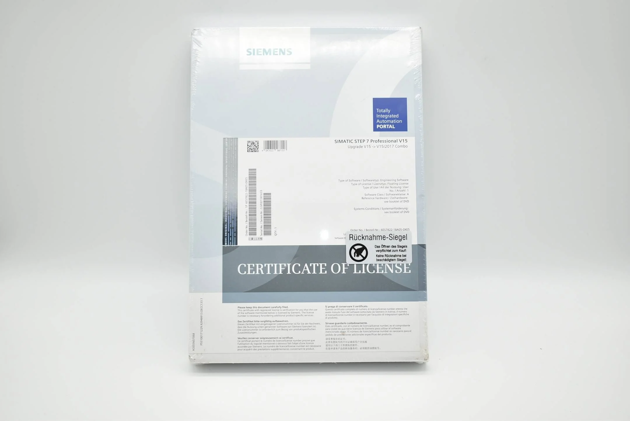 Siemens simatic STEP 7 Professional V15 6ES7822-1BA05-0XE5 6ES7 822-1BA05-0XE5