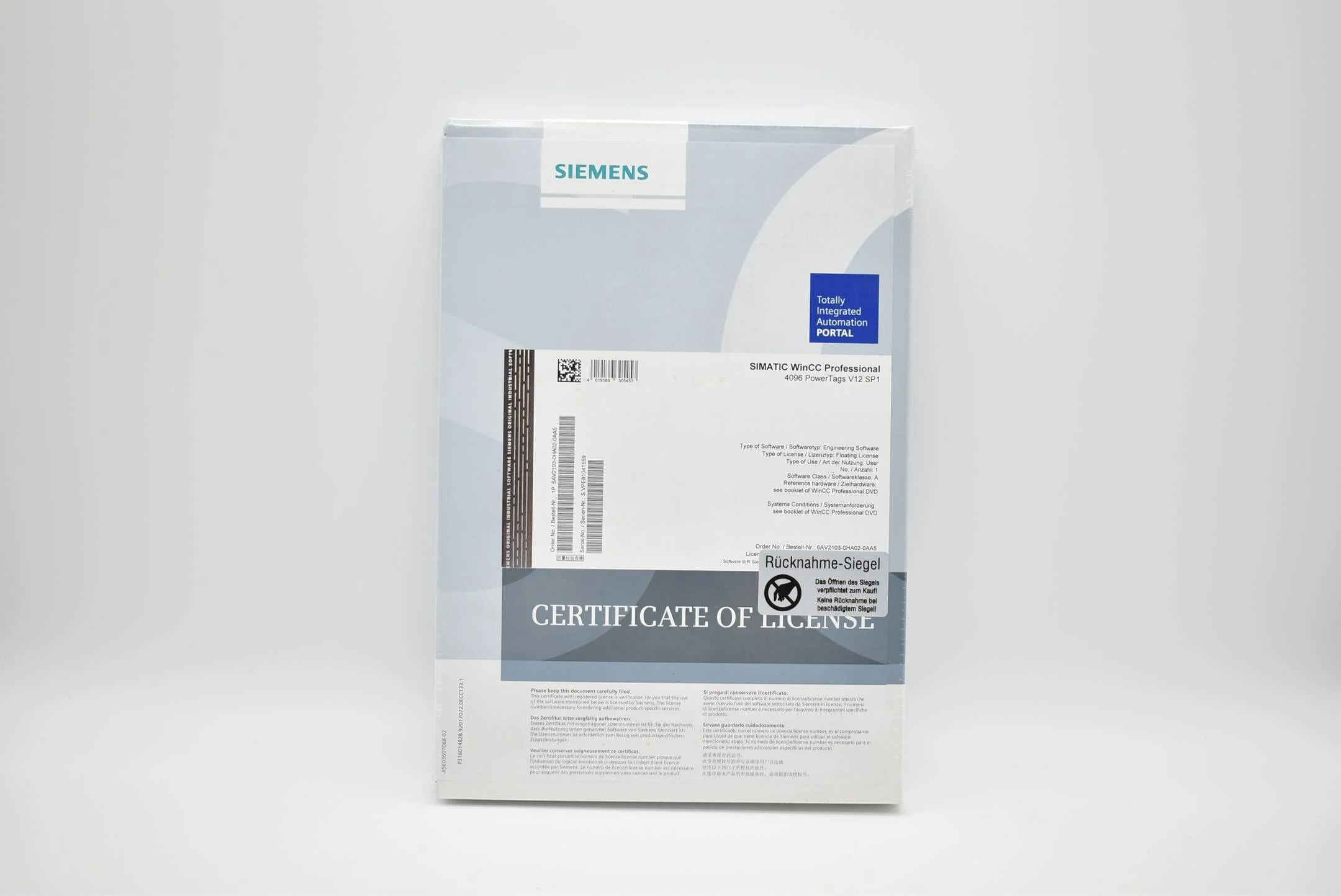 Siemens simatic WinCC Professional 4096 PowerTags V12 SP1 6AV2103-0HA02-0AA5
