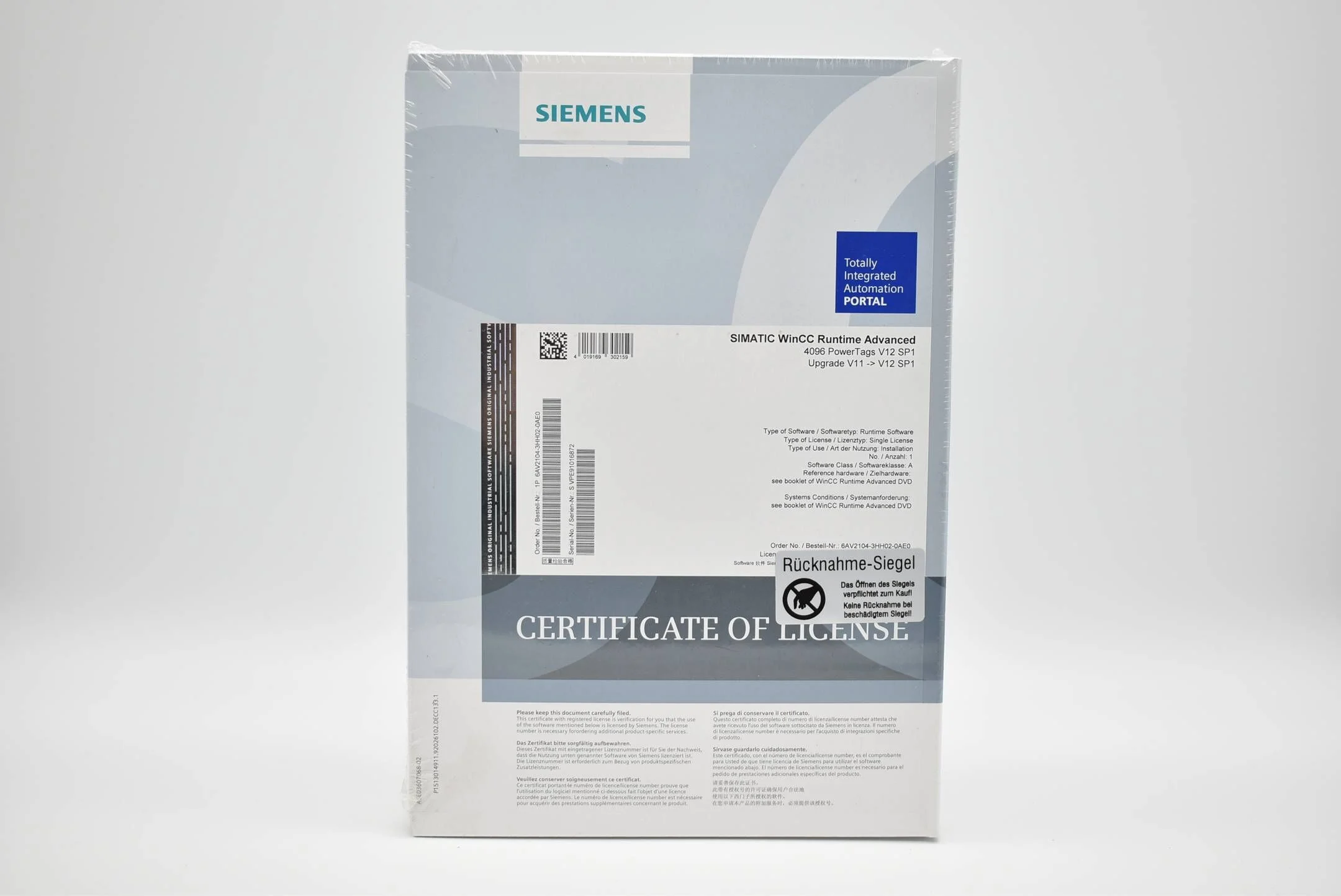 Siemens simatic WinCC Runtime Advanced 4096 PowerTags V12 SP1 6AV2104-3HH02-0AE0