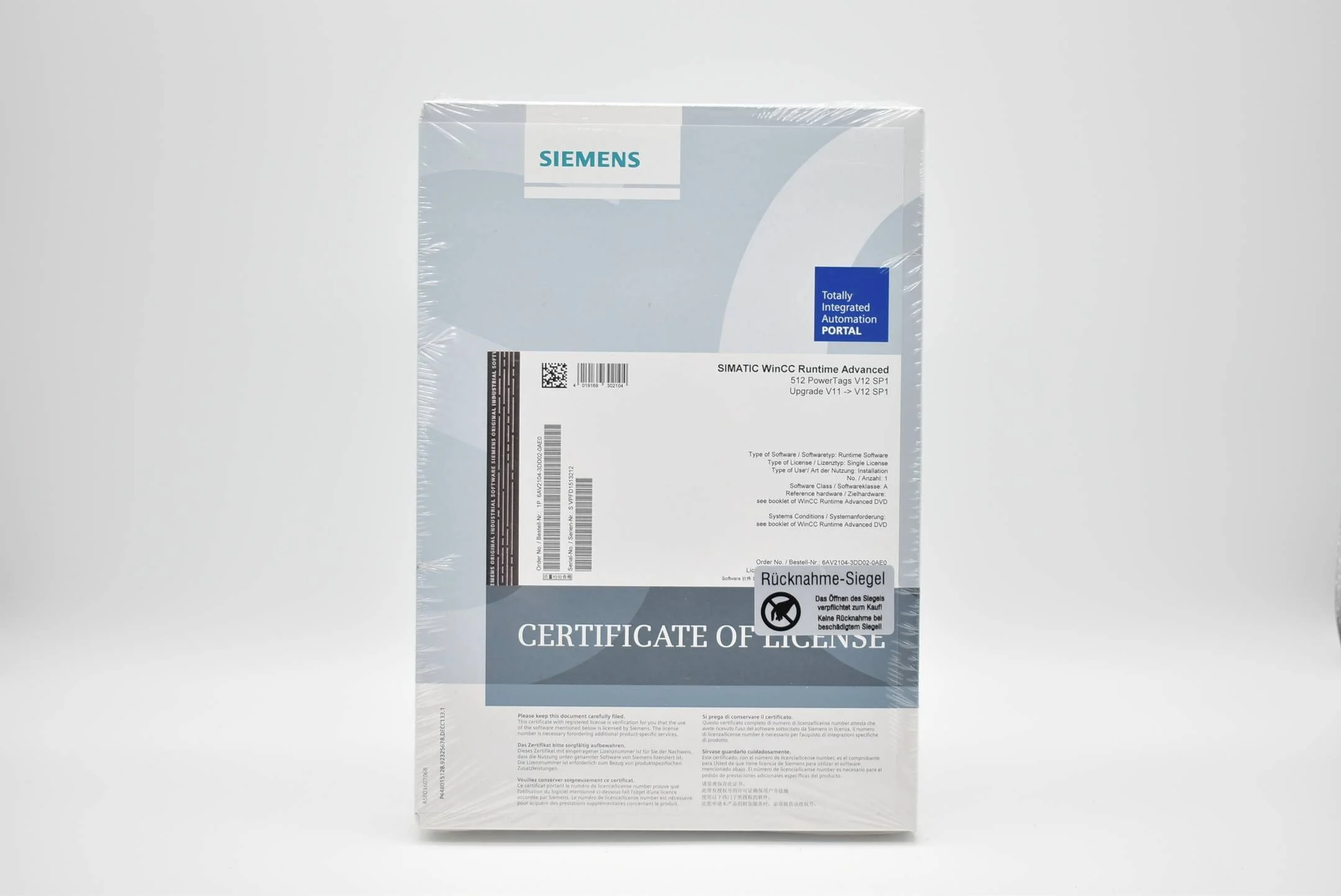 Siemens simatic WinCC Runtime Advanced 512 PowerTags V12 SP1 6AV2104-3DD02-0AE0