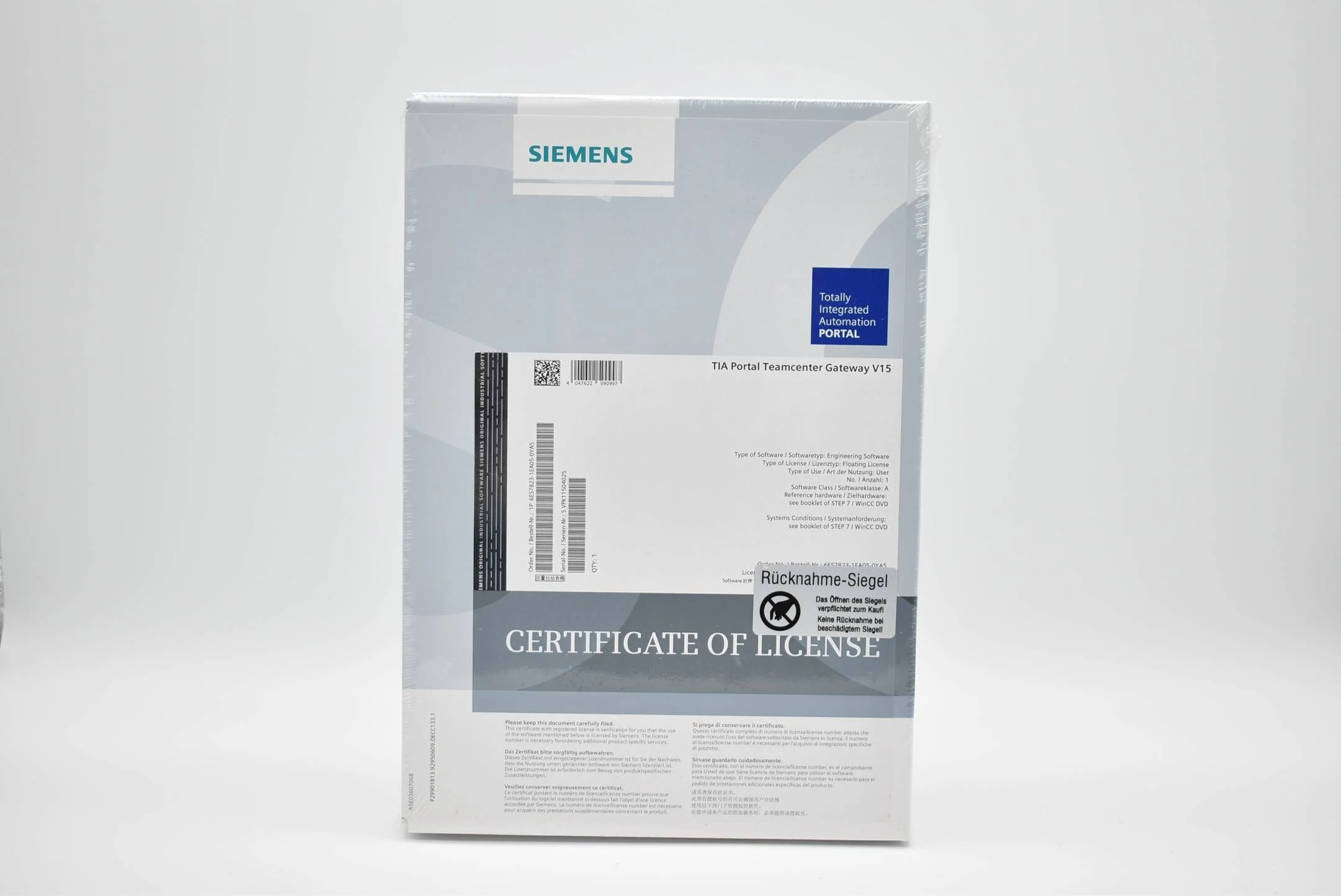 Siemens TIA Portal Teamcenter Gateway V15 6ES7823-1EA05-0YE5 Upgrade to V15
