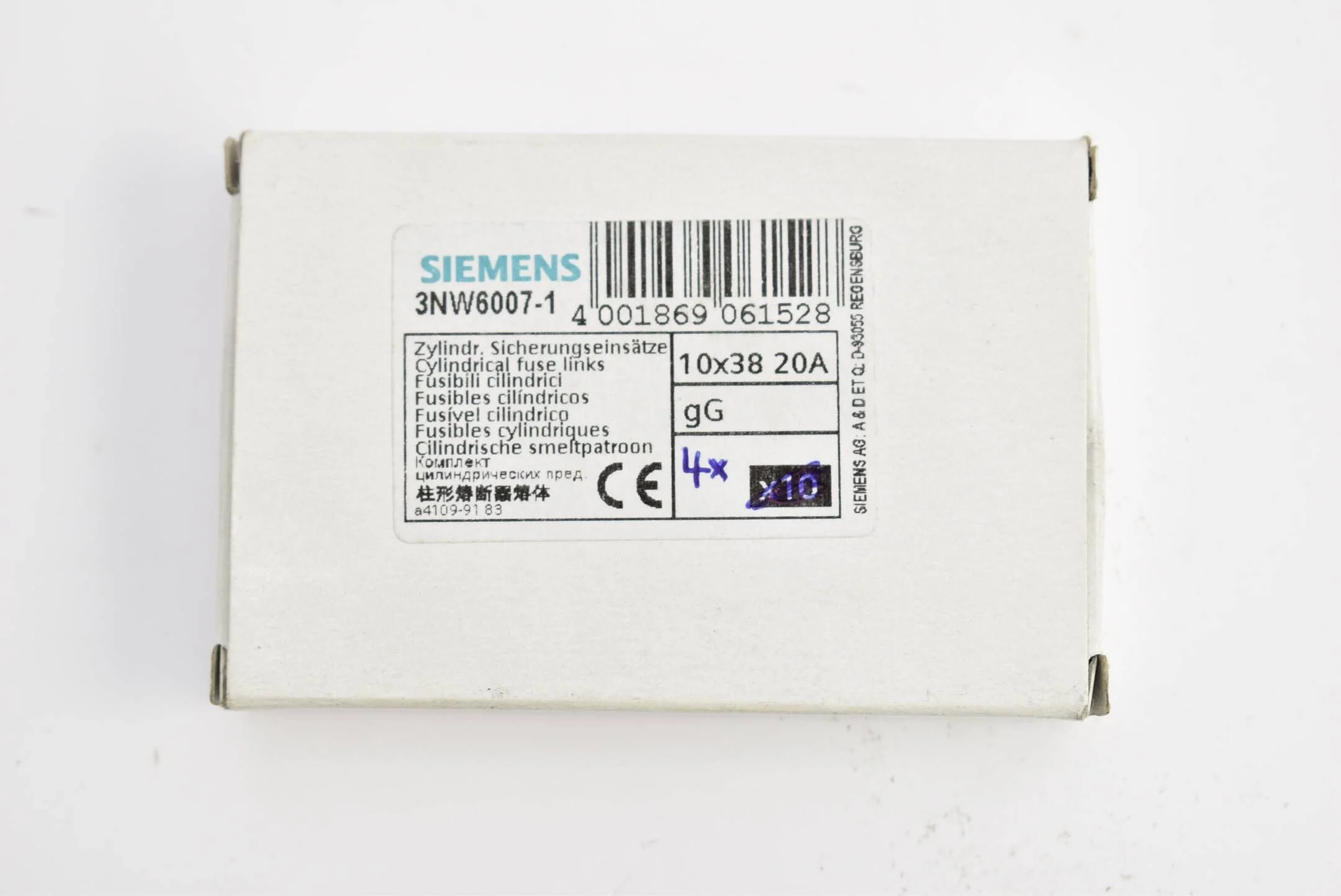 Siemens Zylindrische Sicherungseinsätze 20A 4 Stück 3NW6007-1
