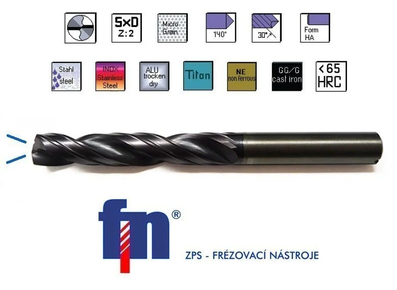 SK Bohrer 10,8 x 118 mm 5xD AlTiN 140° DIN6537 K, Innen-Kühl. , ZPS