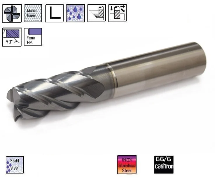 SK-Universalfräser Durchm. 10,0 x 22,0 mm mit 4-Punkt-Befestigung. 40° AlCrN, CERANIT
