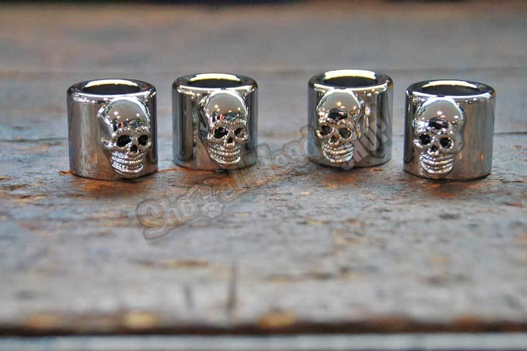 Skull Pushrod Spring Covers, chromed, BT 36up, Sportster 57-90