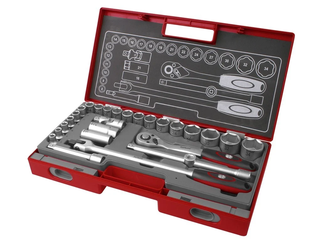 Steckschlüsselsatz 1/2" (27-teilig) im Koffer, FORTUM
