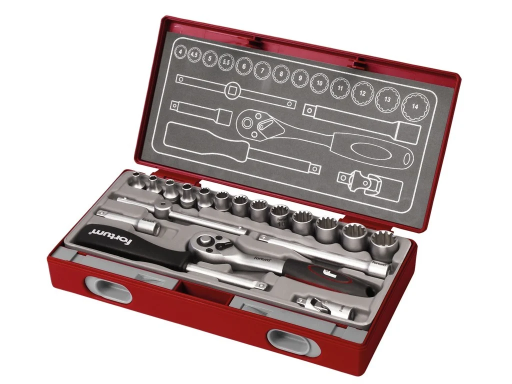 Steckschlüsselsatz 1/4" Multi-Lock (19-teilig) im Koffer, FORTUM