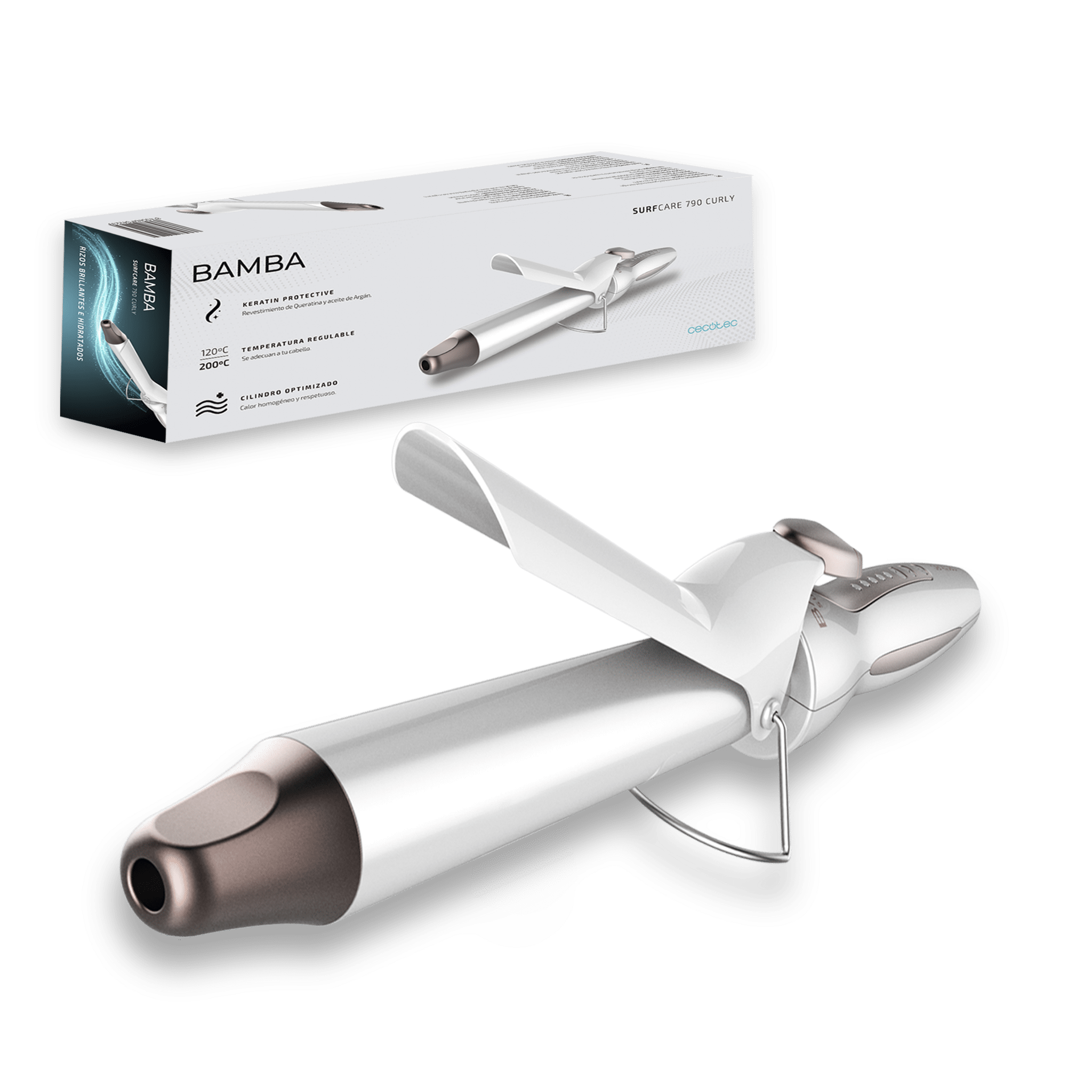 SurfCare 790 Curly Lockenstab Mit Keratin und Arganöl-Beschichtung, mit einstellbarer Temperatur von 120 bis 200°C, 5 Temperaturstufen, Abschaltautomatik