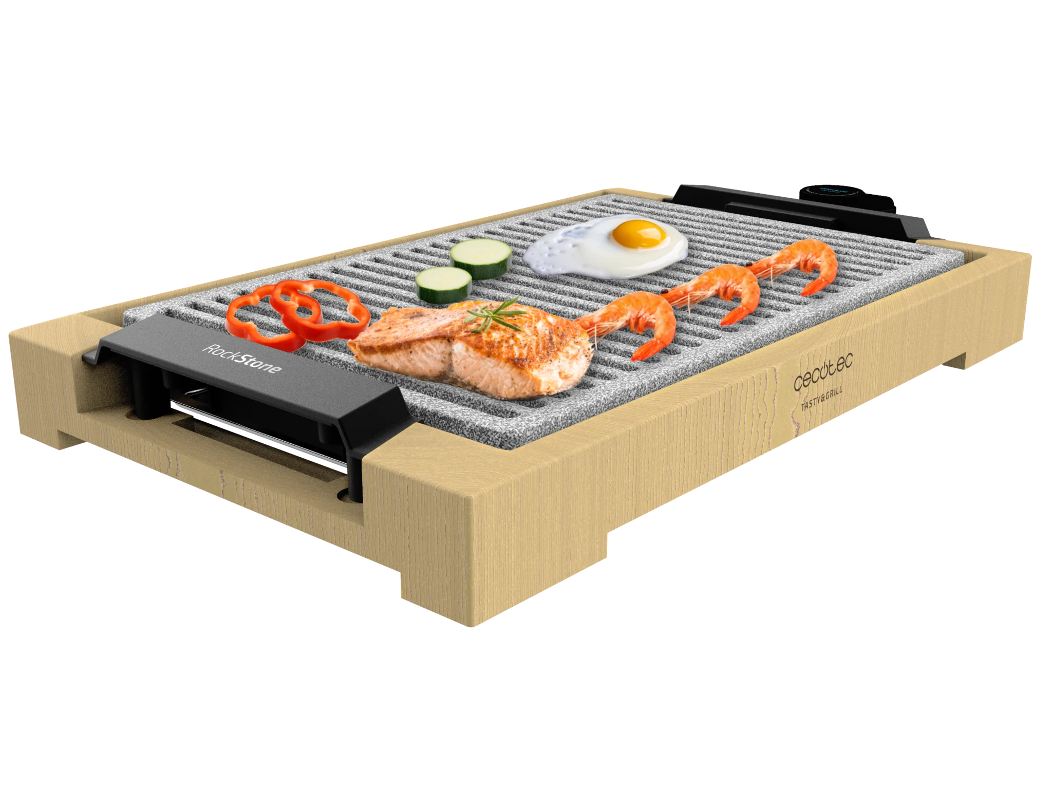 Tasty&Grill 2000 Bamboo LineStone Küchengrill 2000 W, Bambusstruktur, Einstellbarer Thermostat, Grill-Fläche, RockStone-Beschichtung, Spülmaschinenfest