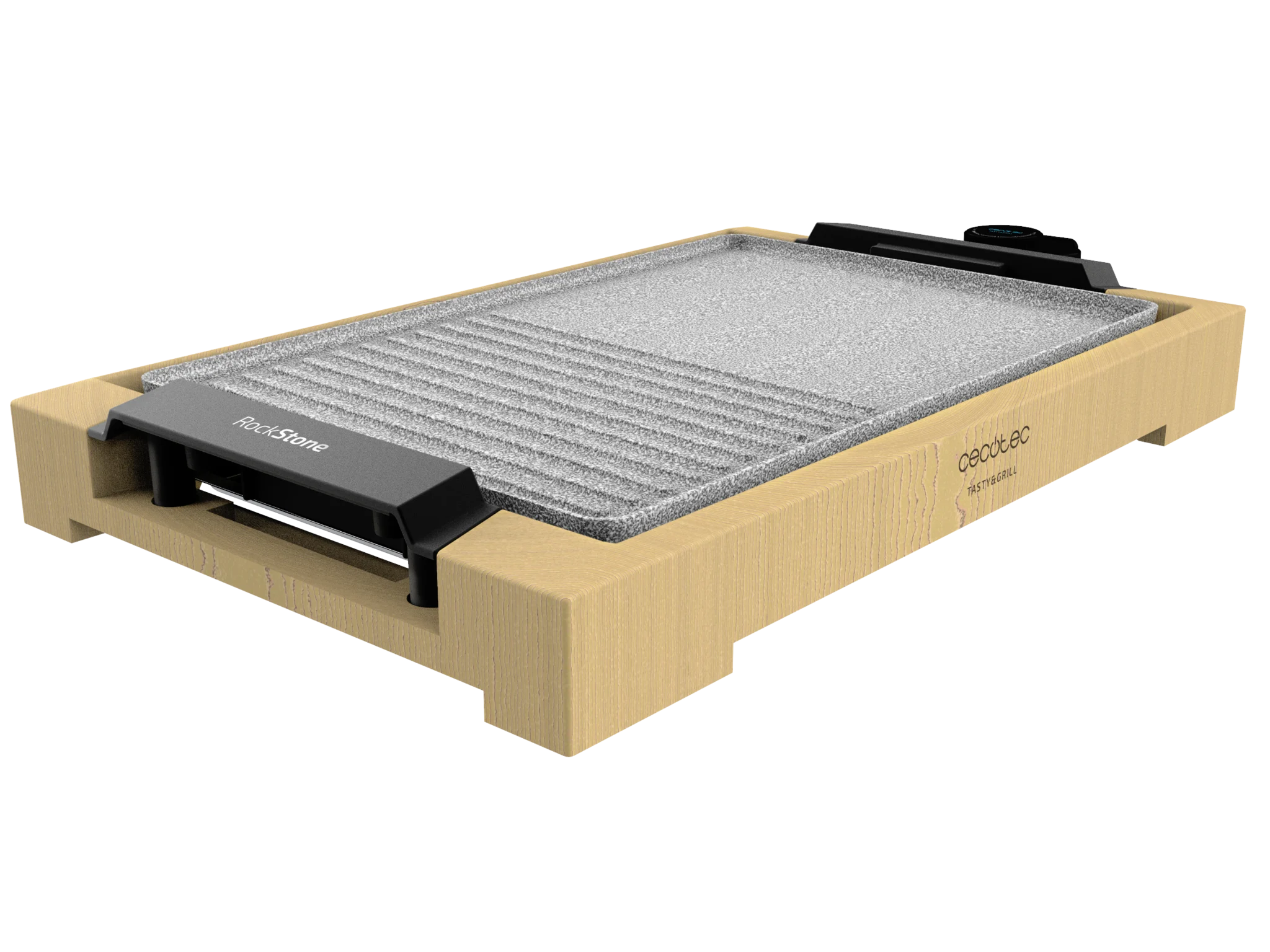 Tasty&Grill 2000 Bamboo MixStone elektrischer Tischgrill 2000 W, Bambusstruktur, Einstellbarer Thermostat, Grill- und Brat-Fläche, RockStone-Beschichtung, Spülmaschinenfest