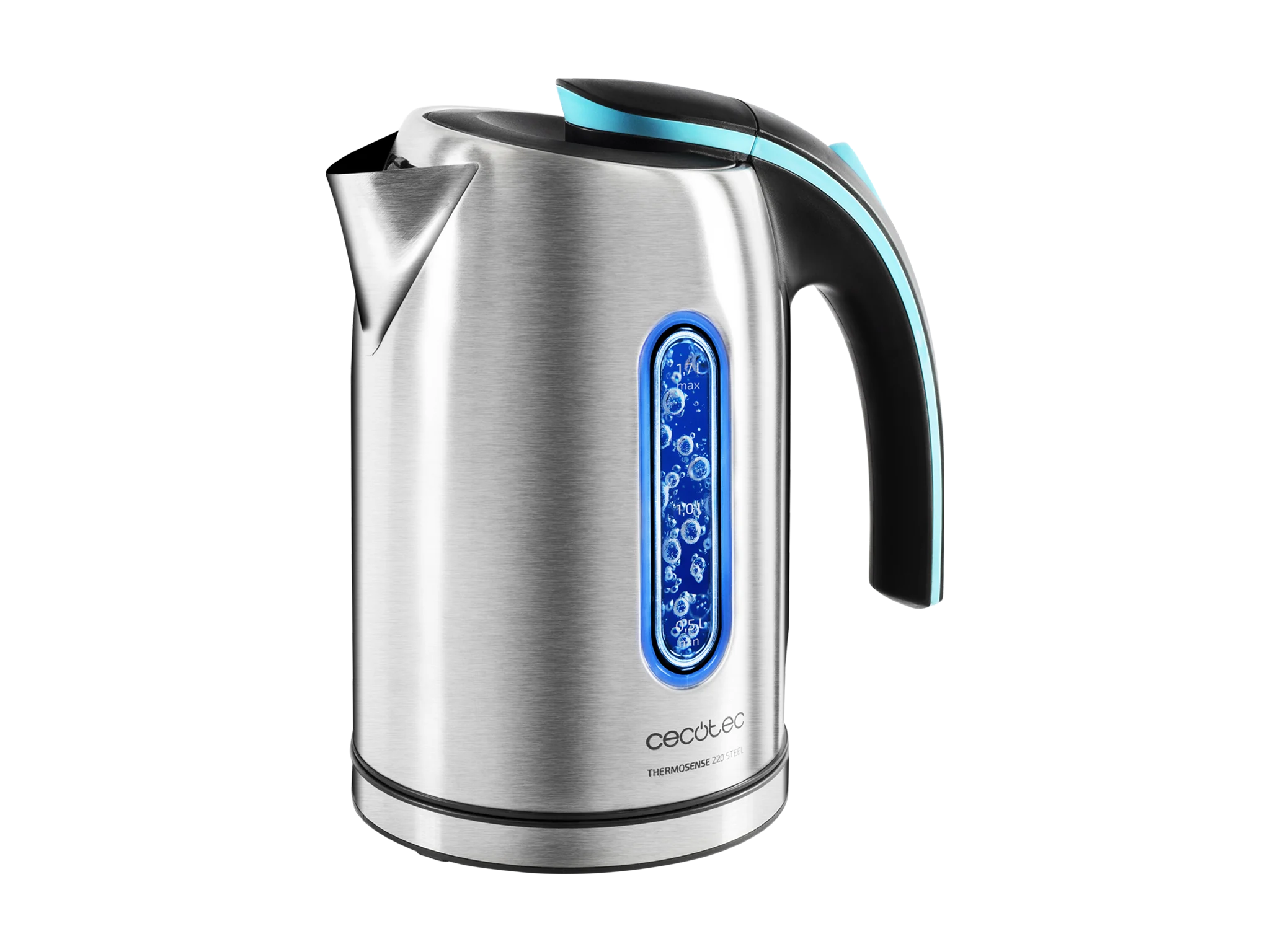 ThermoSense 220 Steel Elektrischer Wasserkocher 1,2 Liter, BPA-frei, 1630 W Leistung, 360º Basis, doppeltes Sicherheitssystem, Edelstahl.