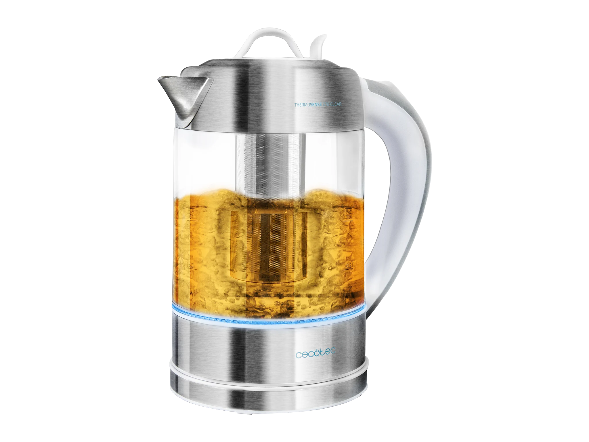 ThermoSense 370 Clear Elektrischer Wasserkocher 1,7 Liter, BPA-frei, 2200 W Leistung, 360º Basis, herausnehmbarer Anti-Kalk-Filter, doppeltes Sicherheitssystem, Edelstahl.