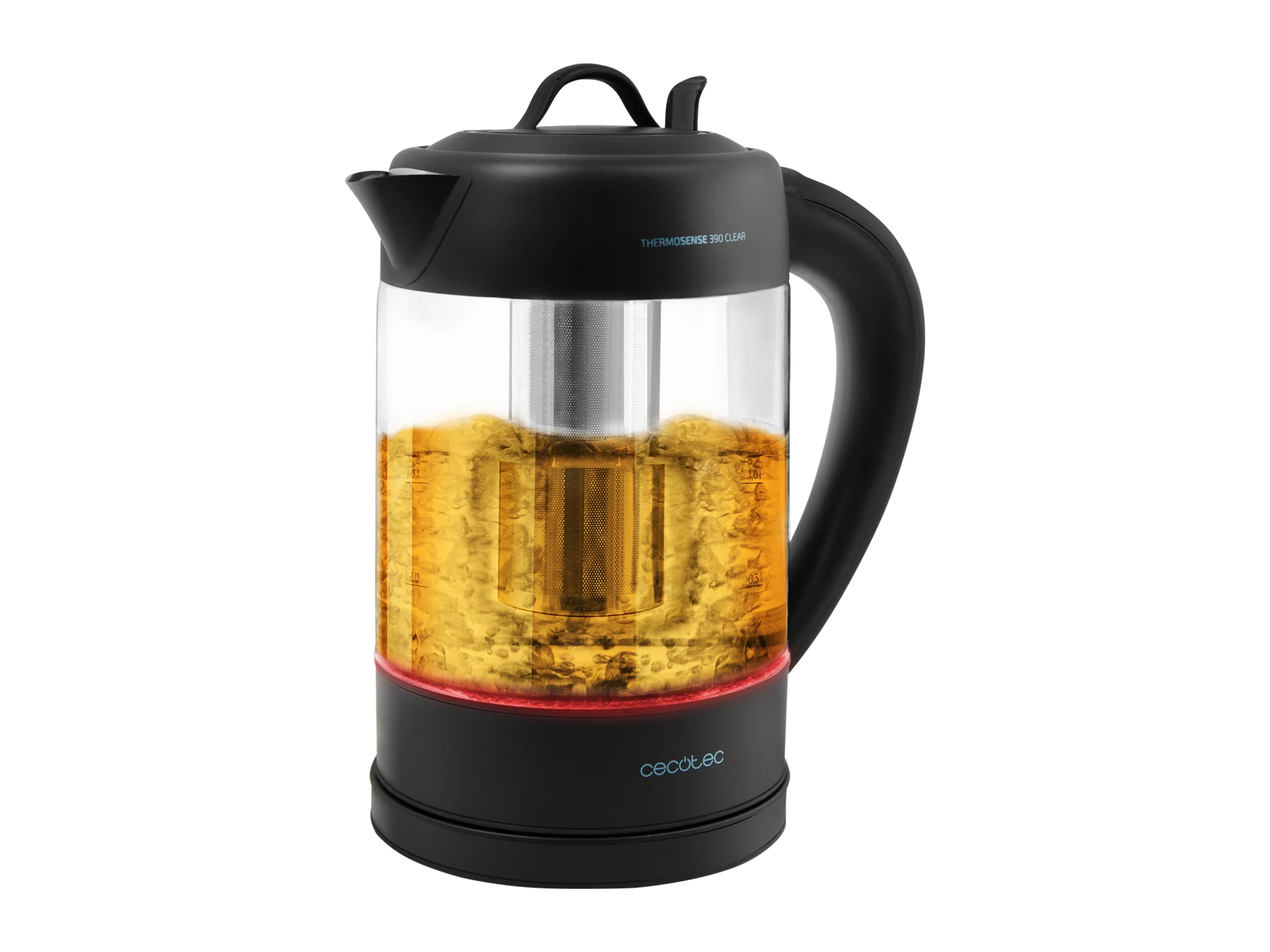 ThermoSense 390 Clear Elektrischer Wasserkocher 1,7 Liter, BPA-frei, 2200 W Leistung, 360º Basis, herausnehmbarer Anti-Kalk-Filter, doppeltes Sicherheitssystem, Edelstahl.