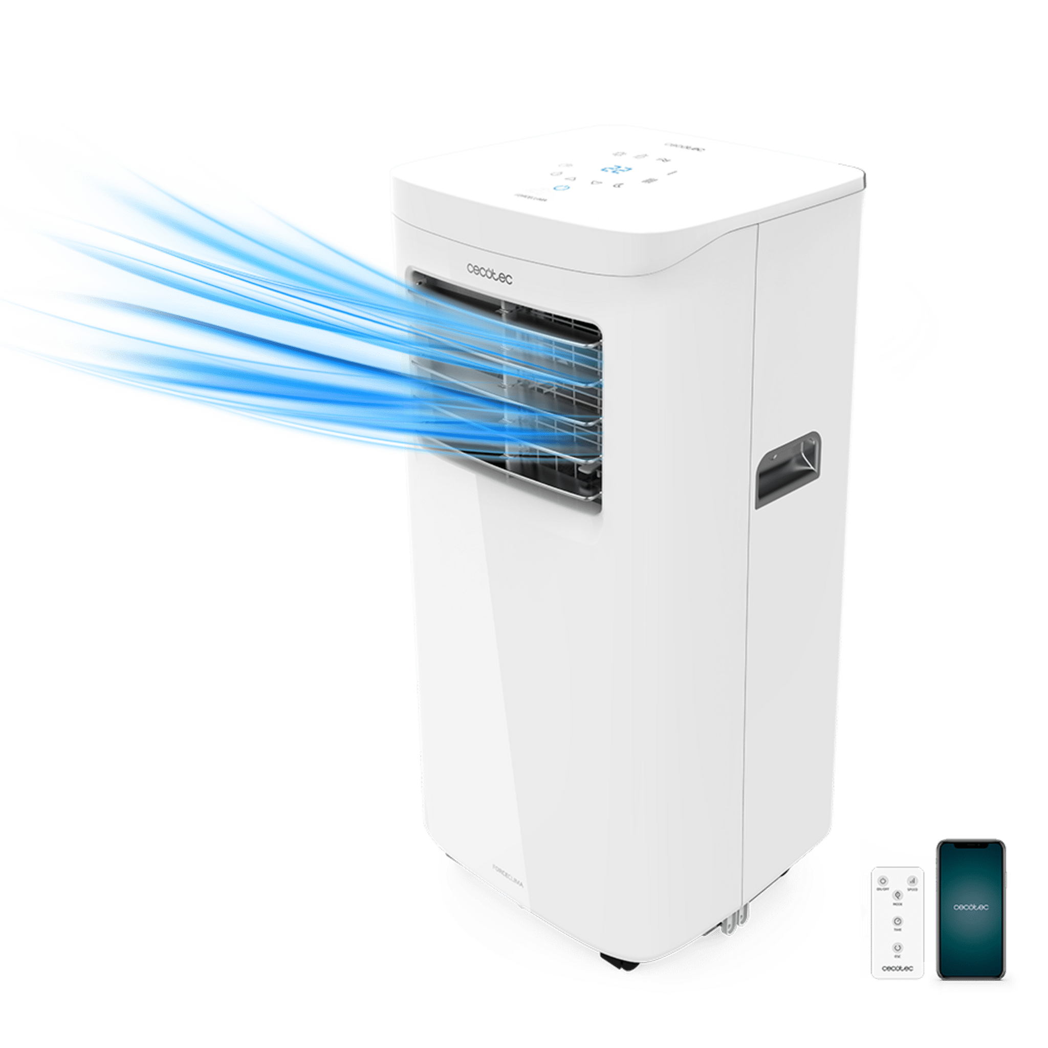 Tragbare Klimaanlage Portátil ForceClima 7450 Touch Connected. 790 W, 7000 BTU, Fernbedienung, Touch & Wifi-Steuerung, 4 Modi, 2 Geschwindigkeiten, LED-Anzeige, Reichweite 15 m2