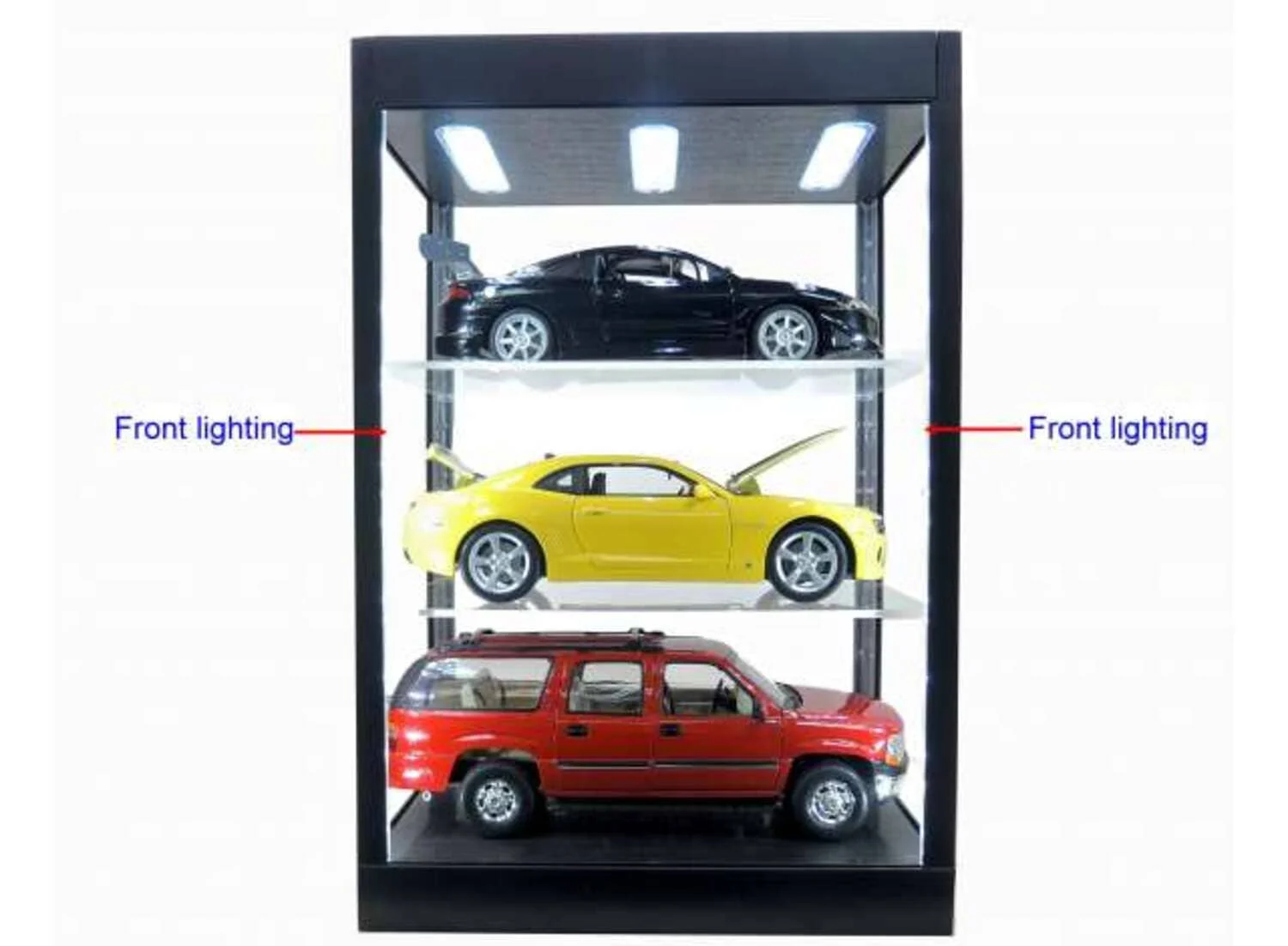 Triple9 LED-Vitrine 1:18 Schwarz mit höhenverstellbaren Regalböden