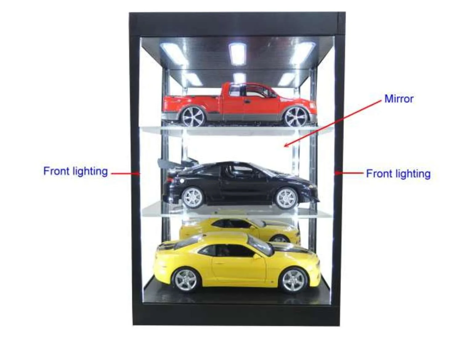 Triple9 LED-Vitrine 1:18 Schwarz mit Spiegelrückwand & Regalböden