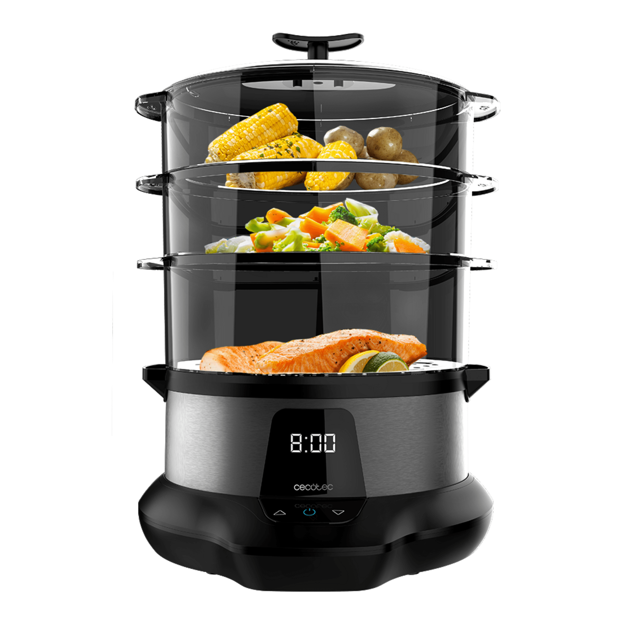 Vapovita 3000 Pro Dampfgarer für schnelles und gesundes Kochen mit 1 l Fassungsvermögen dank 1000 W Leistung. Einstellbare Zeit und spülmaschinenfest