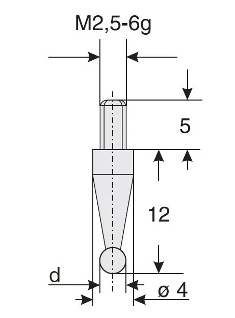 Verlängerte, austauschbare Spitze M2,5 mit 5-mm-Hartmetallkugel, Schut