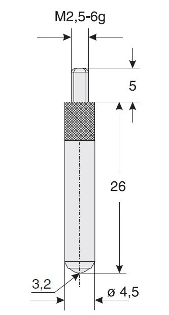 Verlängerte, austauschbare Spitze M2,5 x L26 mit Stahlkugel 3,2 mm, Schut