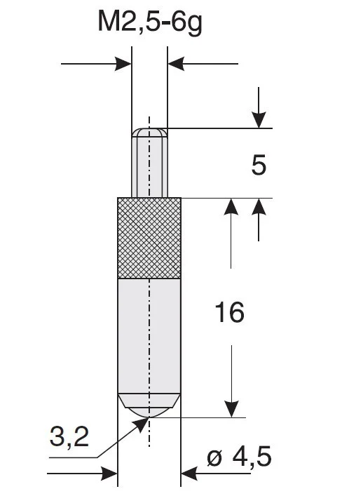 Verlängerter, austauschbarer Abtaststift M2,5 x L16 mit Saphirkugel 3,2 mm, Schut
